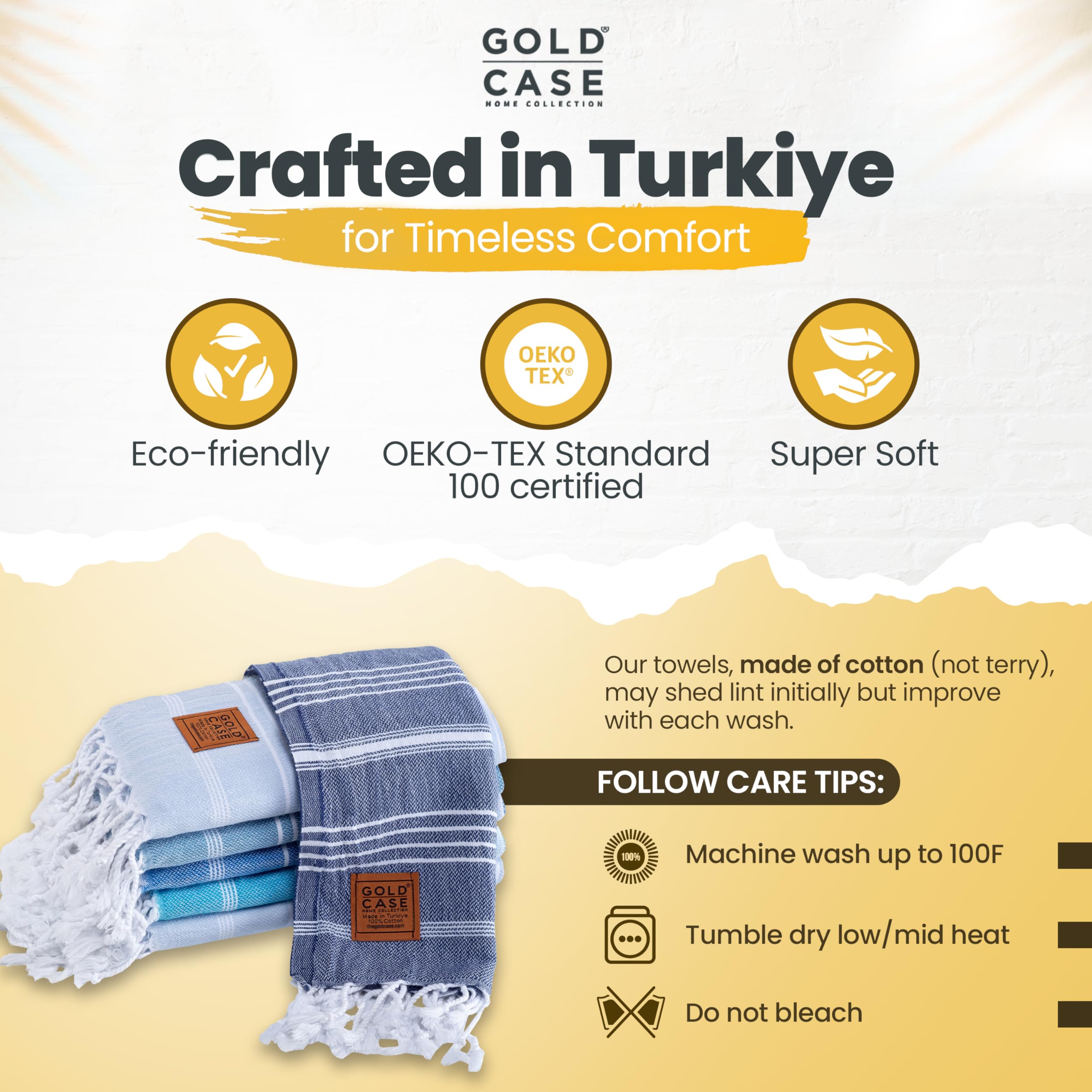 Premium 100% Cotton Turkish Hand Towels Set of 6 - 20