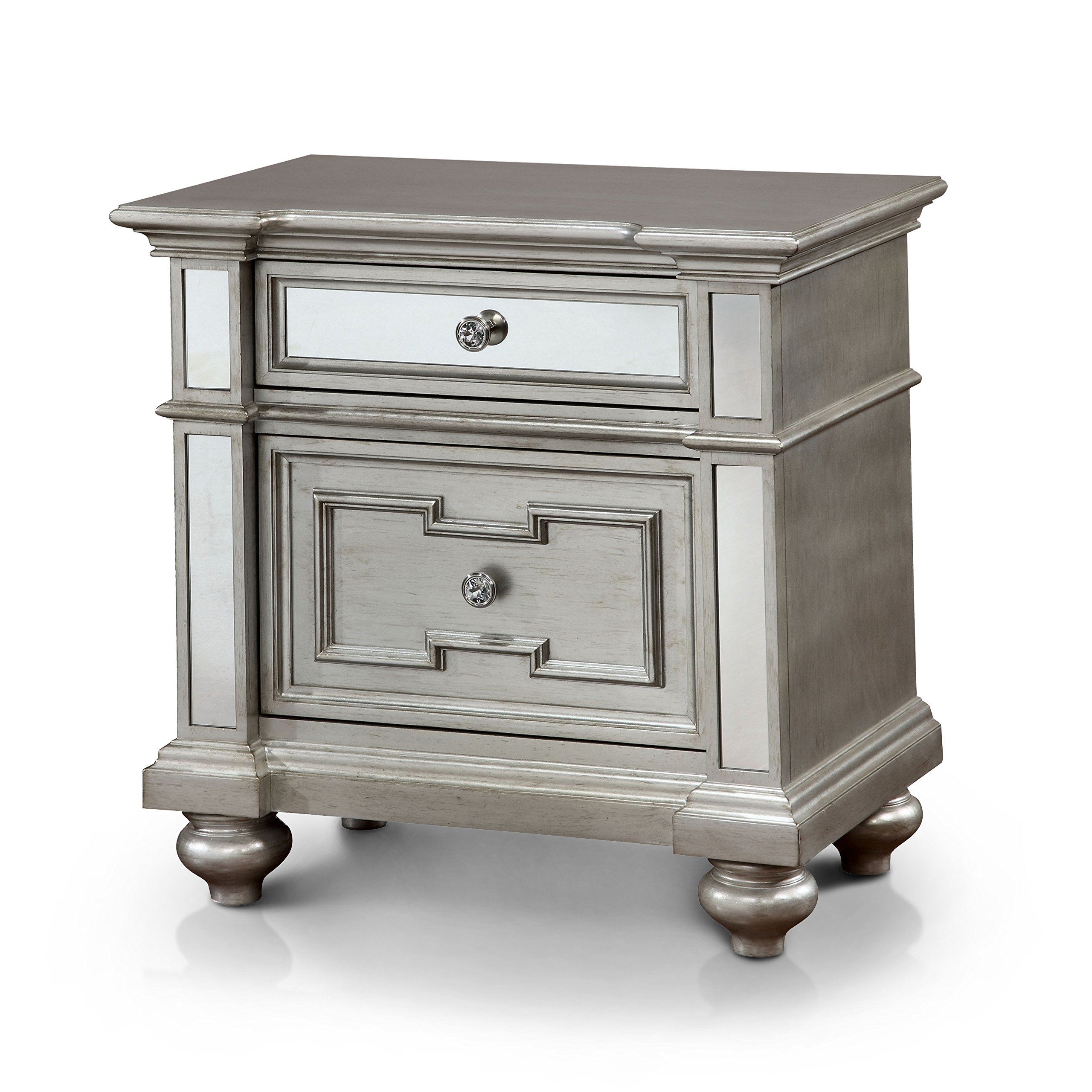 247SHOPATHOME Shawnette 2-Drawer Nightstand, Silver Finish Bedside Table - Perfect for Bedroom, Living Room, or Office Storage