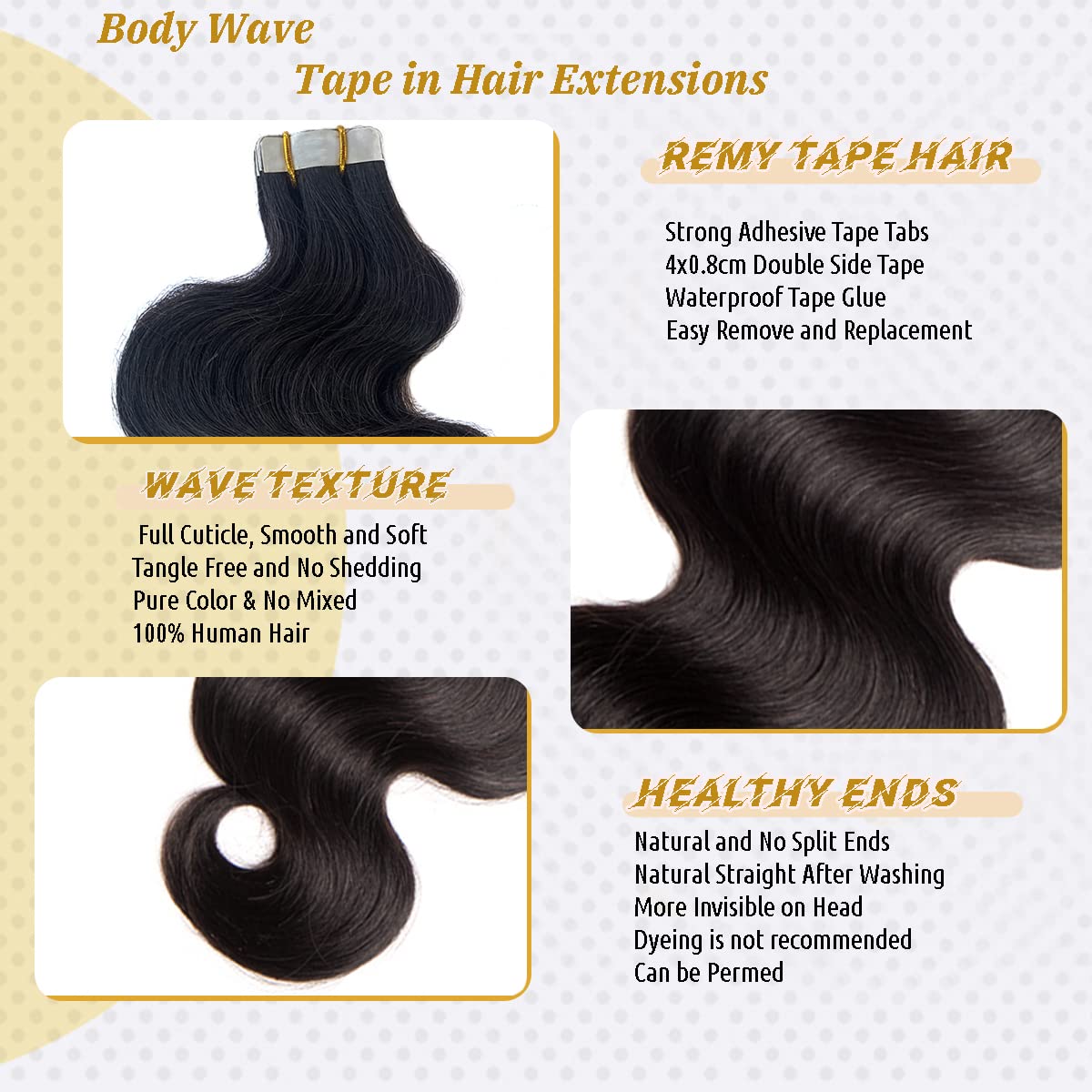 Smavida 16-Inch Body Wave Tape-In Hair Extensions for Black Women – 20pcs 50g Human Hair Wefts with Thick Ends & Skin Wefts | Natural Black Hair for Everyday Styling & Special Occasions