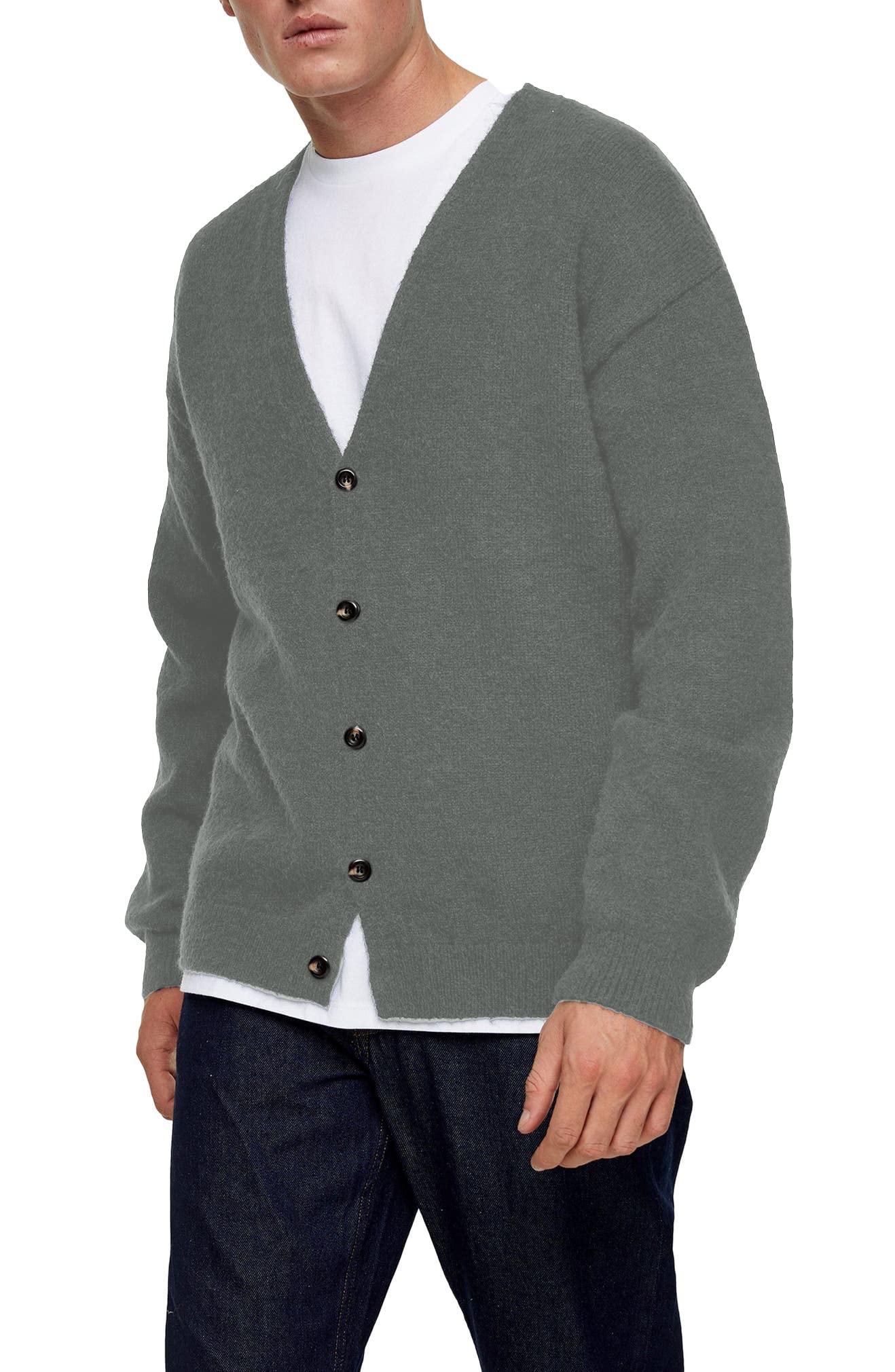 Shanfetl Men's Lightweight V-Neck Knit Cardigan Sweater - Single-Breasted Casual Pullover for Office, Date Night & Fall Layering