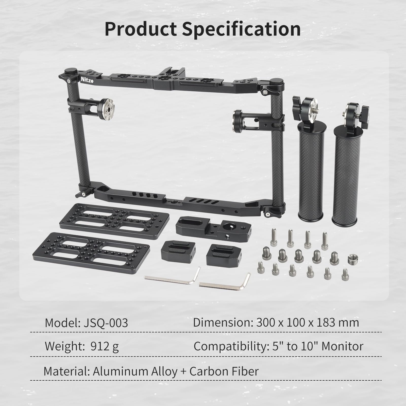 JSQ-003 Nitze Director's Monitor Cage with 2 Cheese Plates - Carbon Fiber Handles & Rods for 10