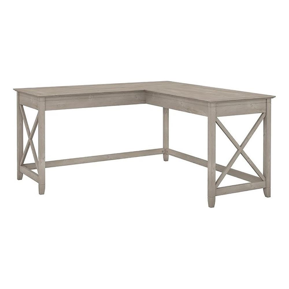 Atlin Designs 60 Inch L-Shaped Computer Desk with Keyboard Tray - Engineered Wood Home Office Desk in Washed Gray Finish - Perfect for Small Spaces, Gaming & Work from Home Setup