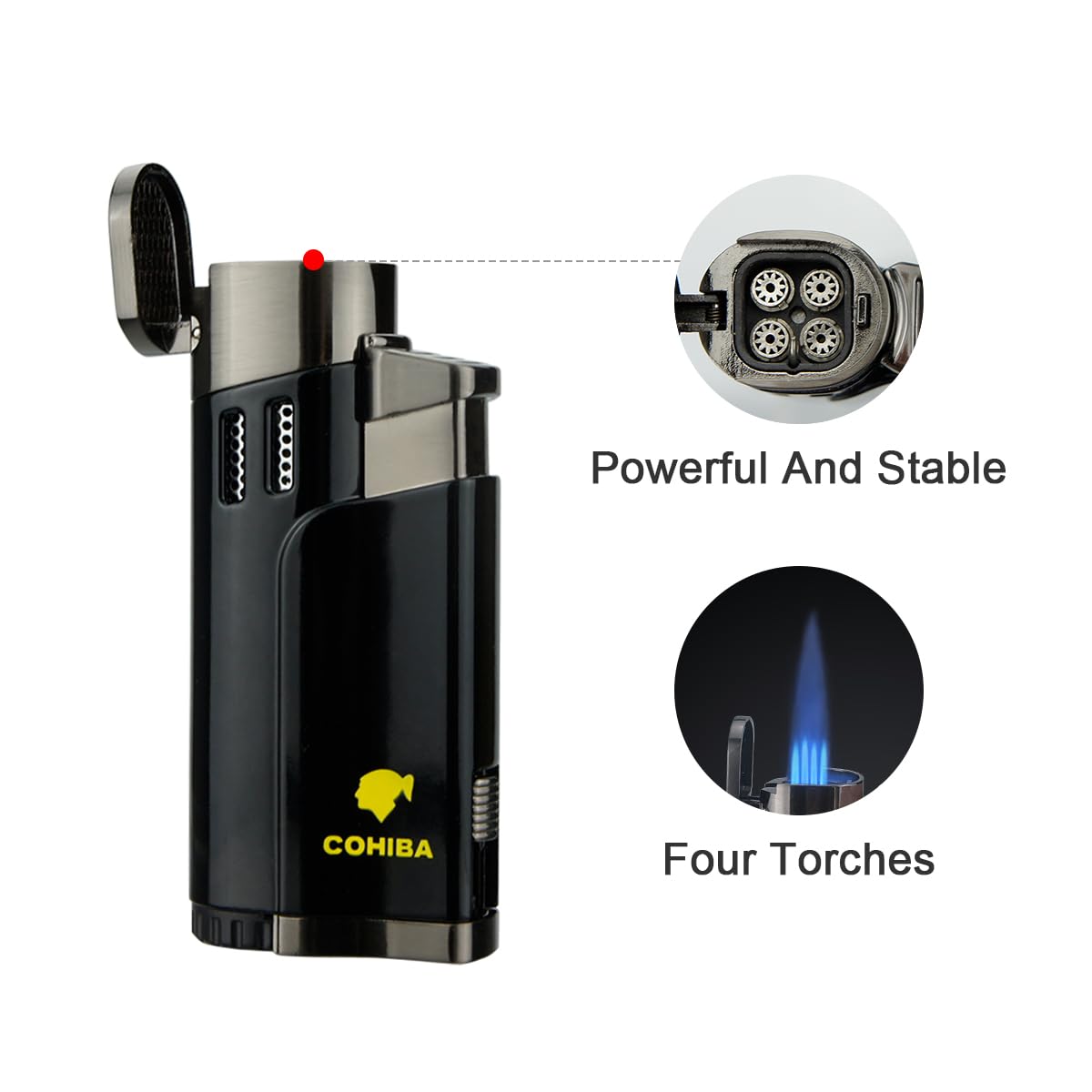 Premium Refillable Butane Torch Lighter with Punch - Windproof Metal Cigar Lighter for Outdoor, Camping & BBQ Use