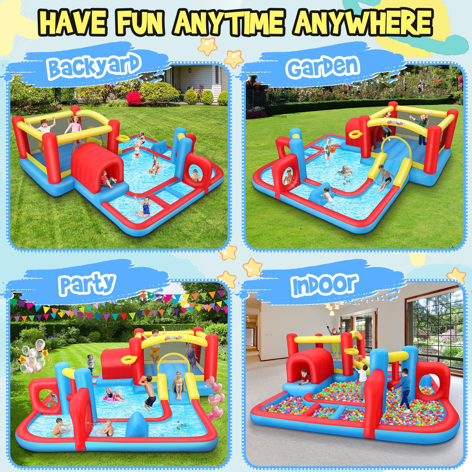 **AKEYDIY Inflatable Bounce House Water Slide with Obstacle Course & Splash Pool - Kids Outdoor Water Park Toy for Backyard, Birthday Parties (Ages 3-12) - Includes Blower for Easy Setup | Perfect for Summer Fun, Family Gatherings & Outdoor Play**