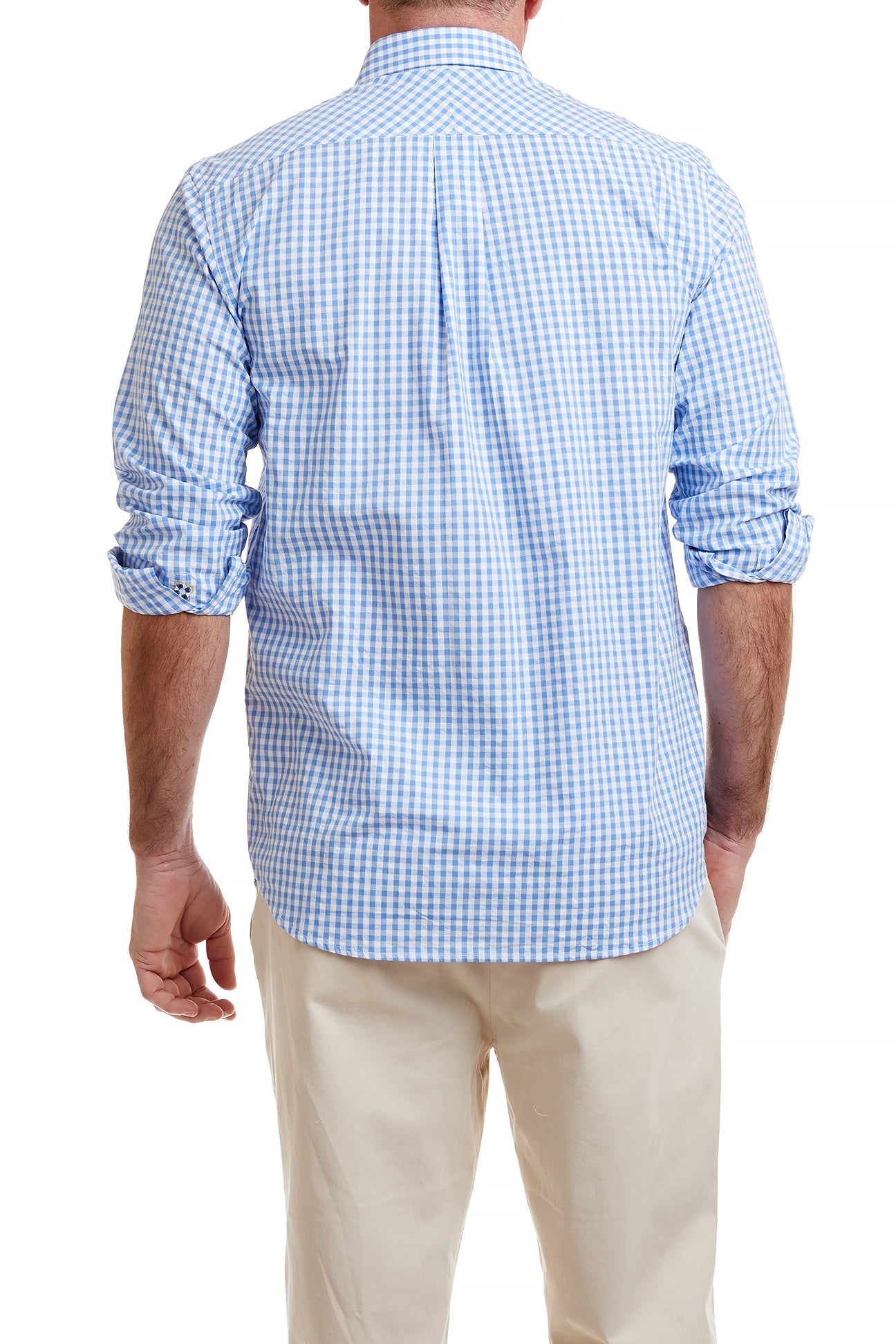 Men's Blue Gingham Seersucker Chase Shirt - Casual Summer Button Down for Outdoor Events & Beach Vacations