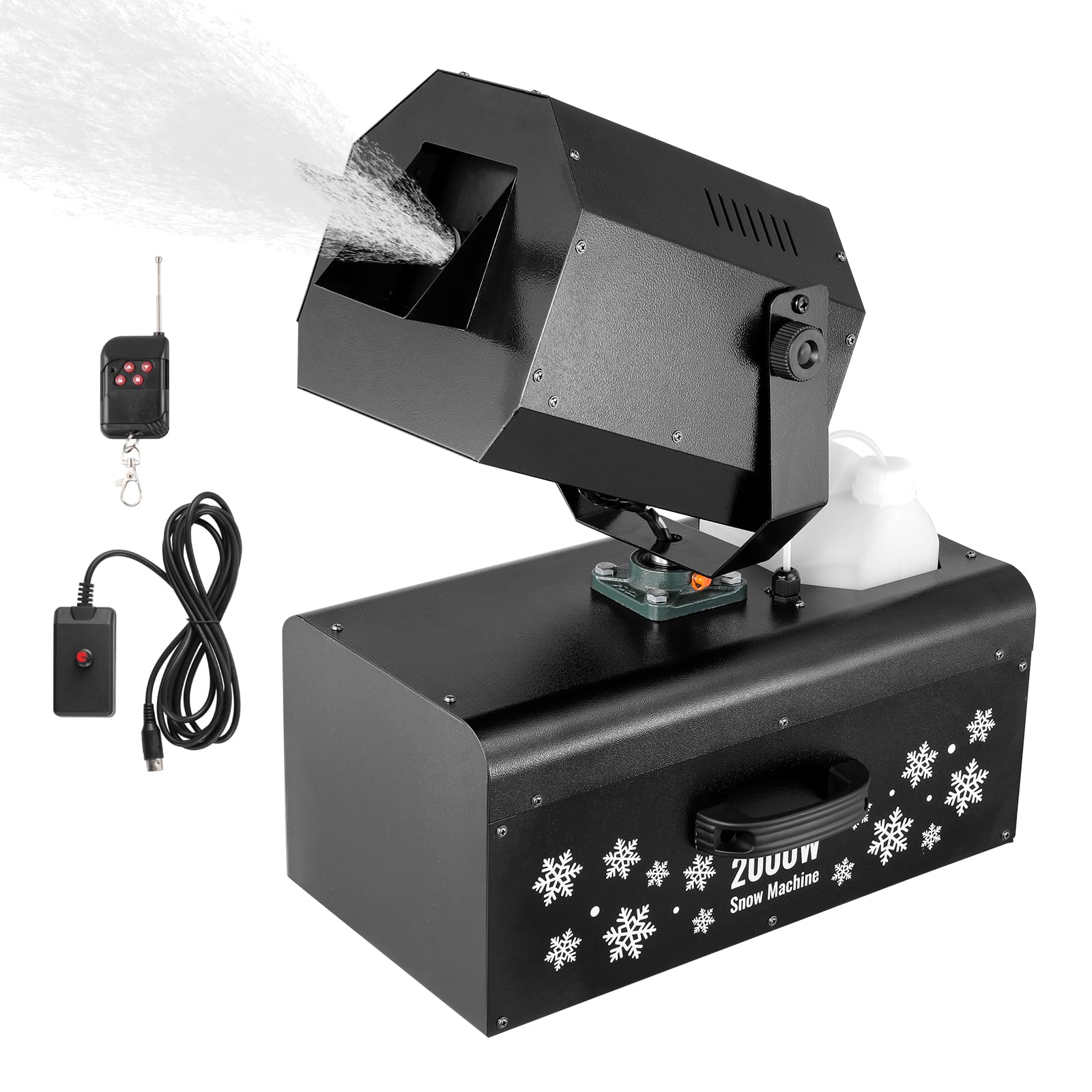VEVOR 2000W High Output Snow Machine with 70㎡ Wide Coverage & Dual Remote Control - 90° Adjustable Shaking Head for Christmas Parties, Weddings, Stage Effects, and Winter Events