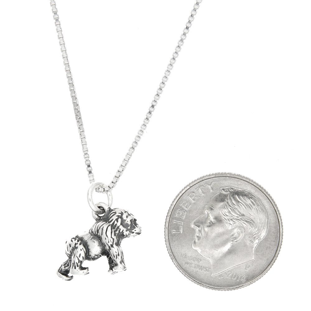 Oxidized Sterling Silver Walking Gorilla Charm Necklace with Box Chain - Perfect for Casual Wear, Gifts & Animal Jewelry Lovers