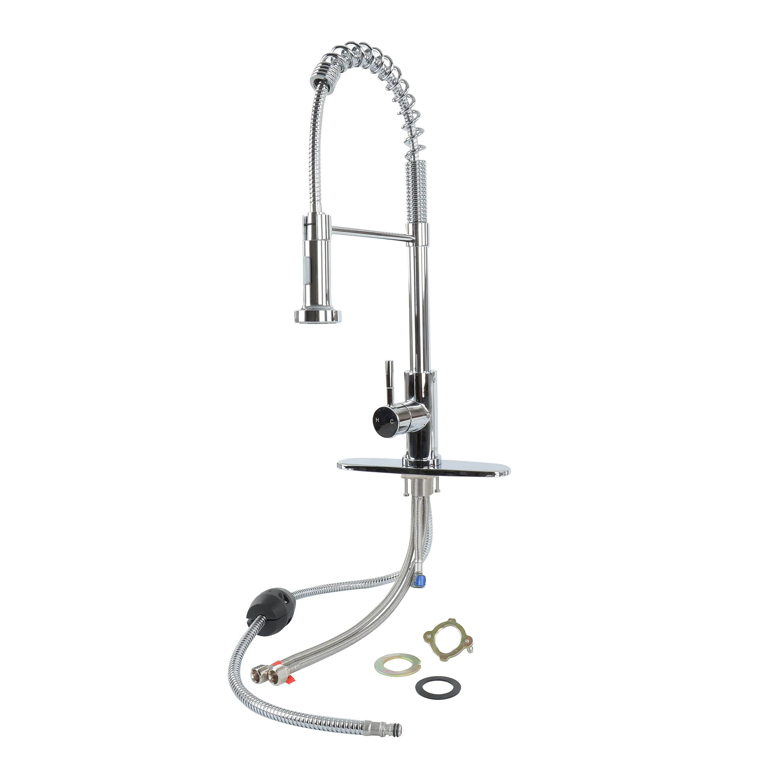 Empire Pull Down Kitchen Faucet with Sprayer - Chrome Finish Stainless Steel Sink Faucet with Deck Plate - Perfect for Modern Farmhouse & Commercial Kitchens