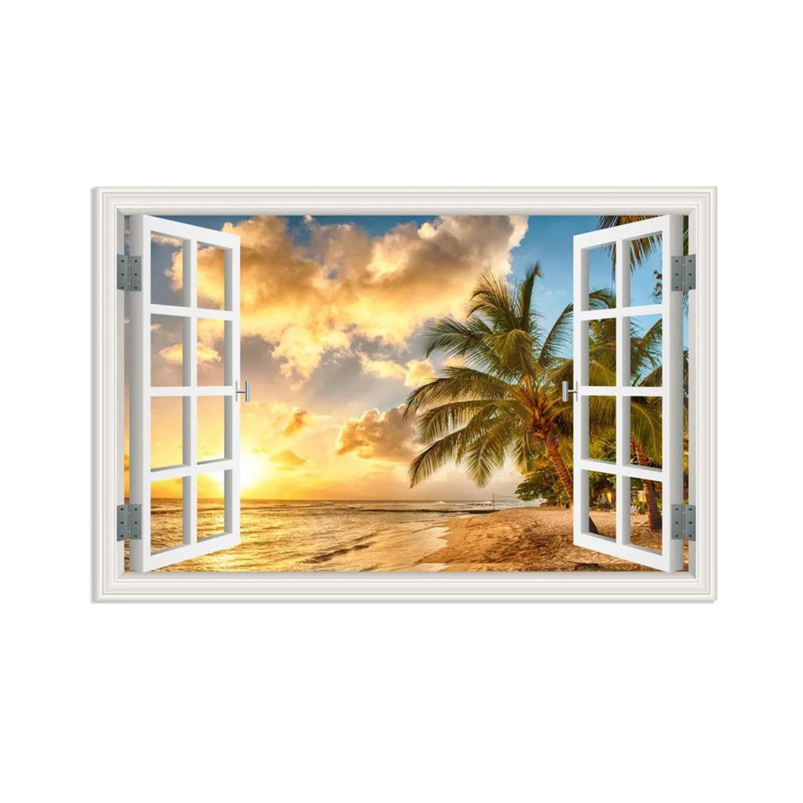 MOBYAT Ocean Waves Wall Art - Tropical Beach View Through Open Window Canvas Print 45x30cm (18x12in) Frameless - Perfect for Living Room, Bedroom & Coastal Home Decor