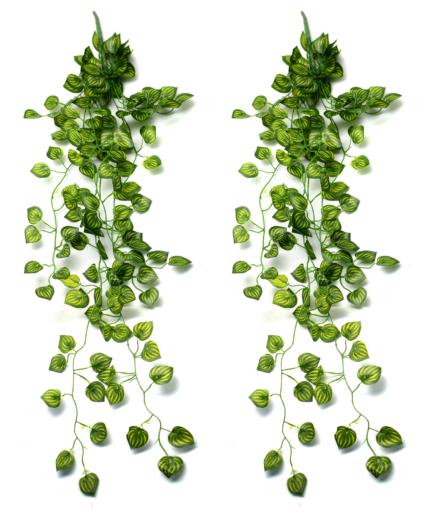 35 Inch Artificial Melon Leaf Plants (2 Pack) - Fake Greenery for Home, Bedroom, Kitchen, Office & Wedding Decor - Realistic Wall Decor & Outdoor Aesthetic Plants - Perfect for Farmhouse, Boho & Modern Interior Design