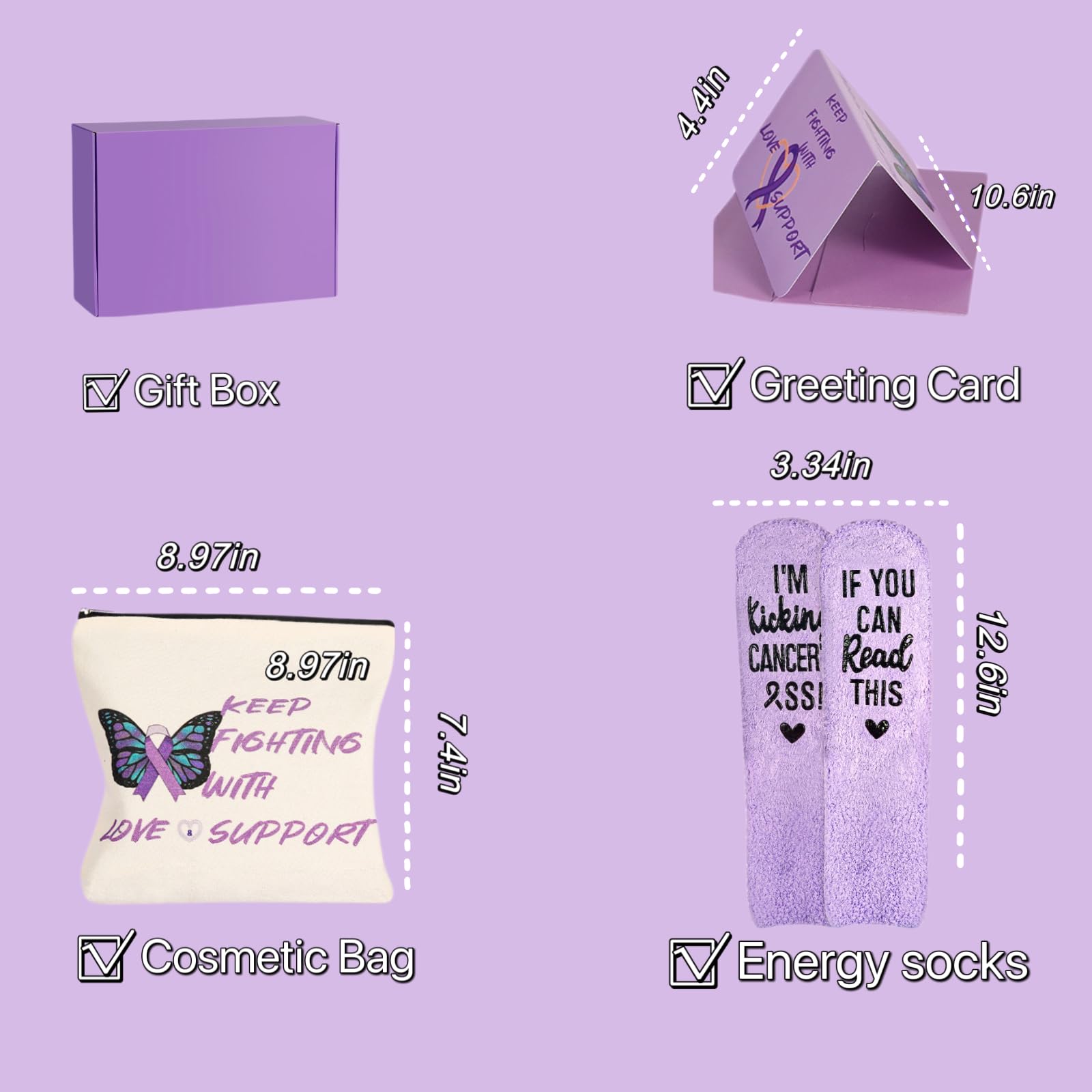 **Ursa Major Cancer Care Gift Set for Women - 3PCS Chemo Comfort Package with Socks, Get Well Soon Card & Tote Bag - Thoughtful Breast Cancer Support Gifts (Purple) - Perfect for Hospital Visits, Recovery & Encouragement**