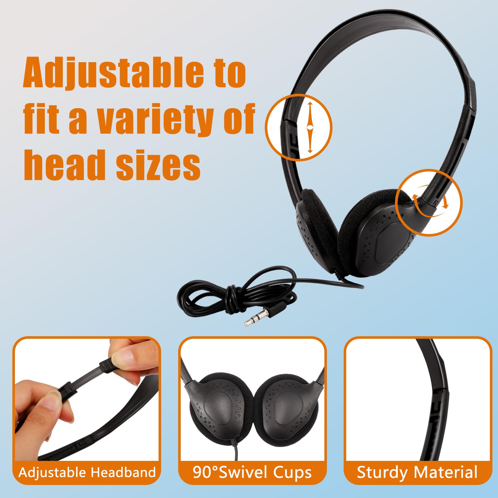 30 Pack Bulk Classroom Headphones for Kids & Students - Adjustable Headphones with 3.5mm Jack for School, Library & Online Learning (Black) - Perfect for Classrooms, Homeschooling & Computer Labs