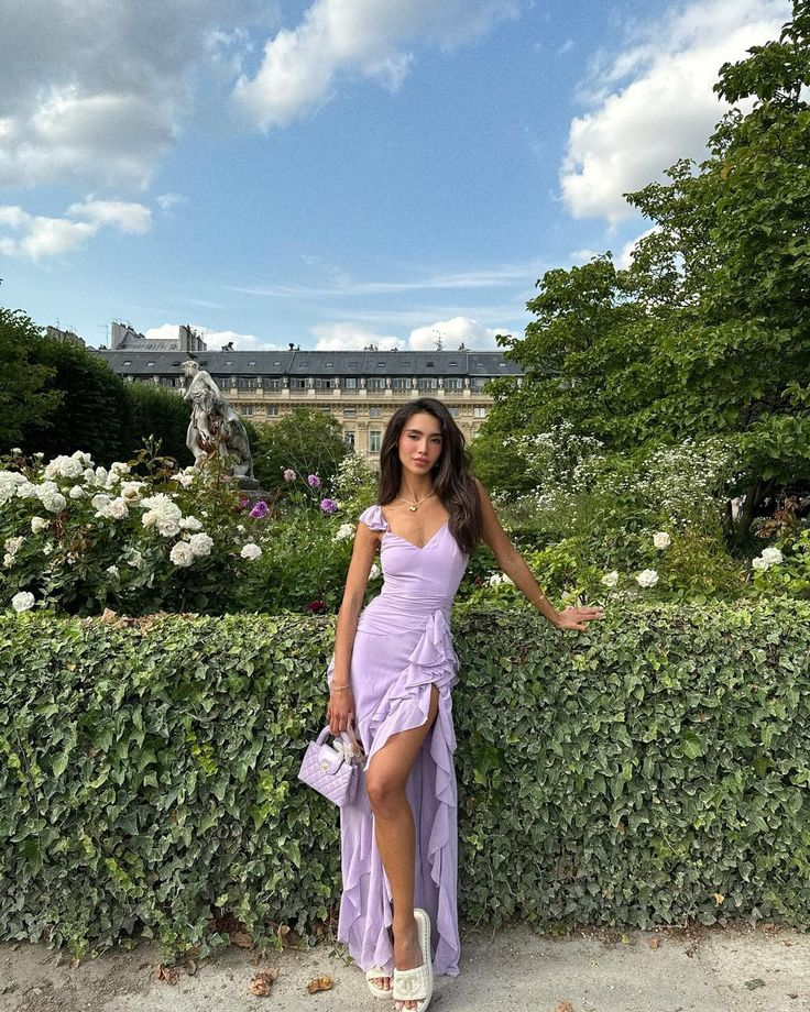 Elegant Light Purple Ruffle Prom Dress with High Slit - Formal Evening Gown for Homecoming, Wedding & Special Occasions | Style J6591
