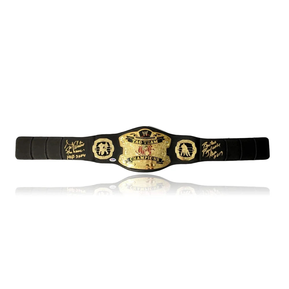 Brutus The Barber Beefcake & Greg Valentine Dual Signed WWE Replica Championship Belt with PSA/DNA COA - WWF Wrestling Collectible for Display & Fan Memorabilia
