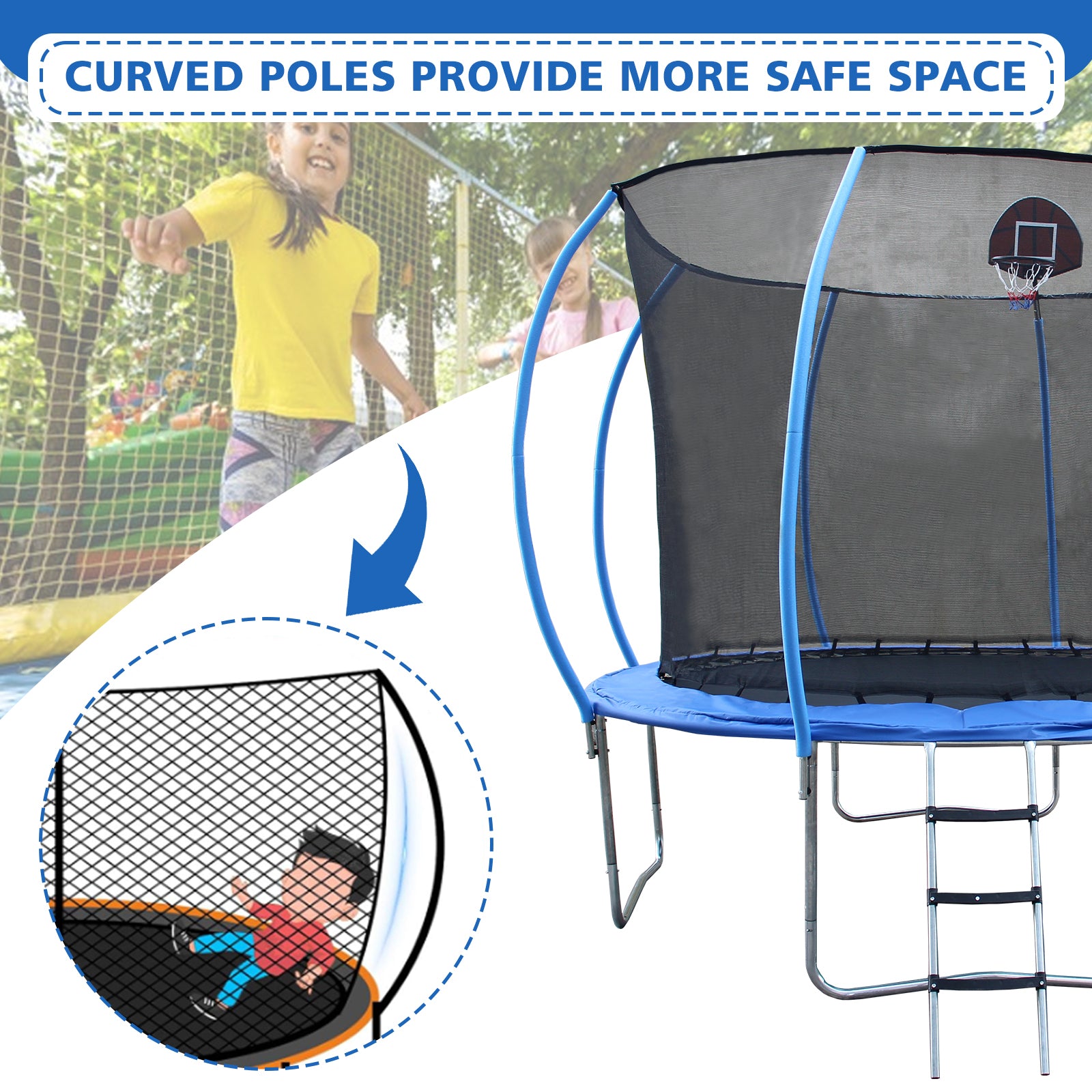 10FT Pumpkin Shaped Trampoline with Enclosure, Ladder & Slide - ASTM Approved Outdoor Kids Trampoline with Anti-Rust Coating & Basketball Hoop | Perfect for Backyard Fun, Birthday Parties & Family Recreation
