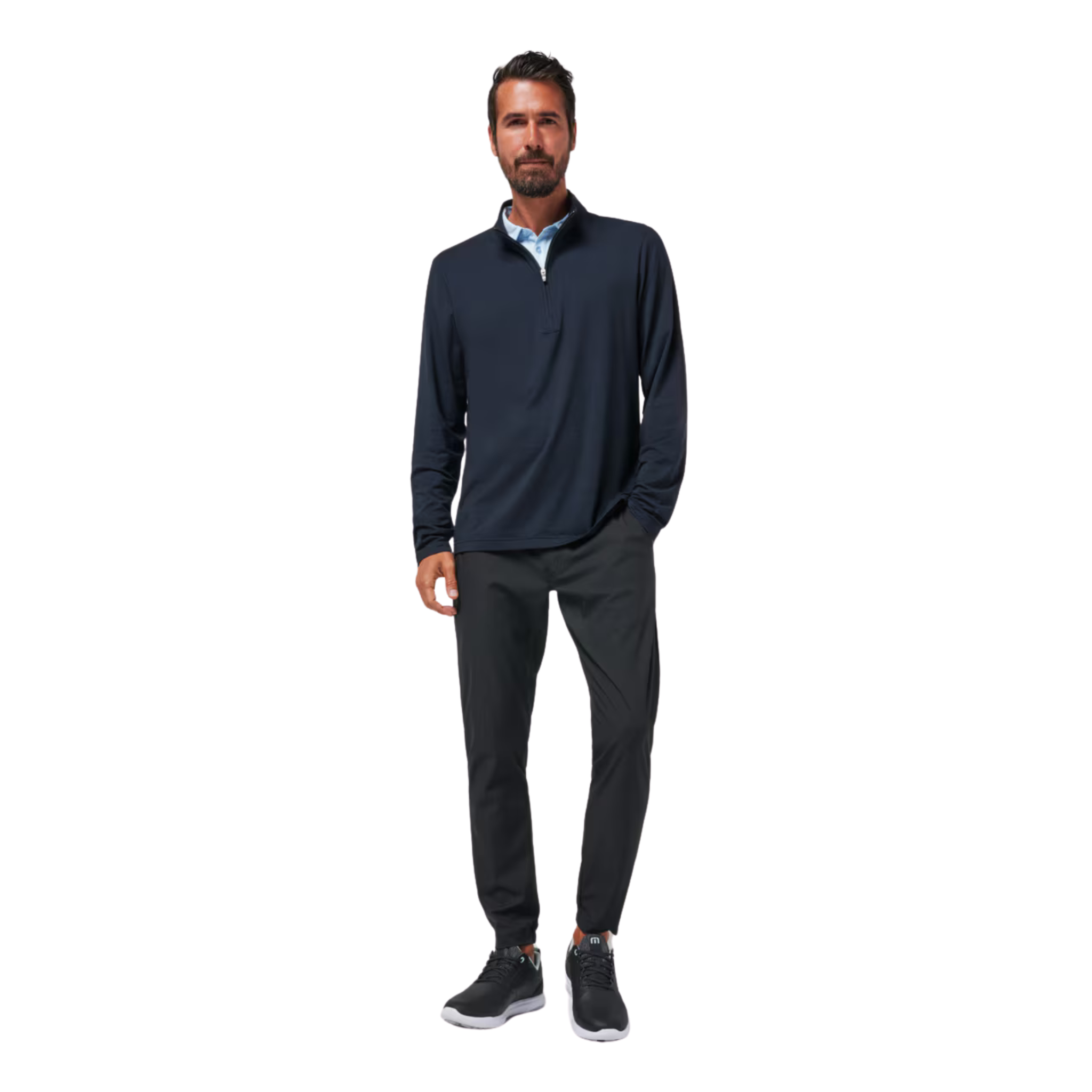 TravisMathew Men's The Heater Quarter Zip Long Sleeve Polo Shirt - Comfortable Golf & Casual Wear for Work & Outdoor Activities