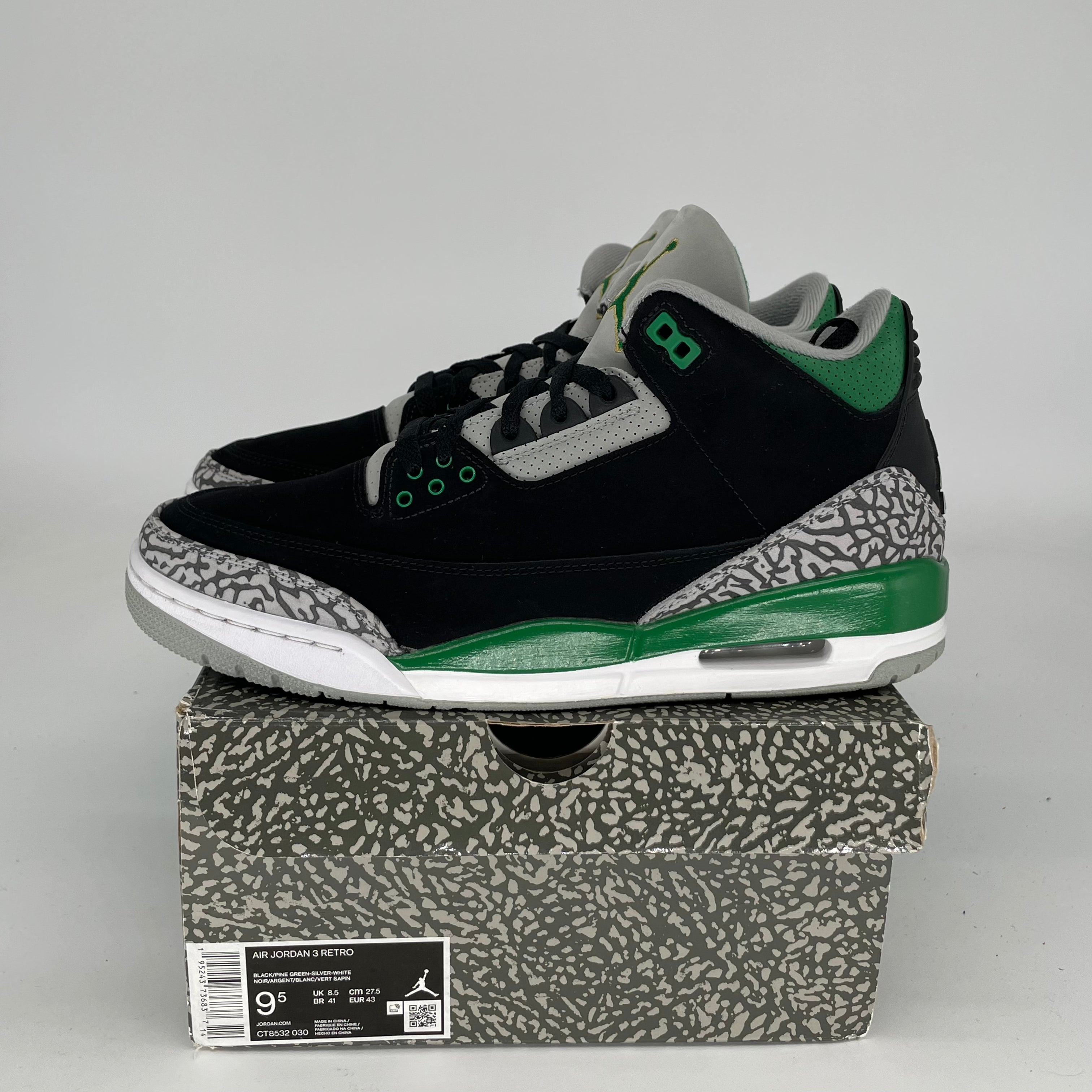 AIR JORDAN 3 Retro Pine Green Basketball Shoes Men's Size 9.5 (CT8532-030) - Perfect for Streetwear & Court Performance