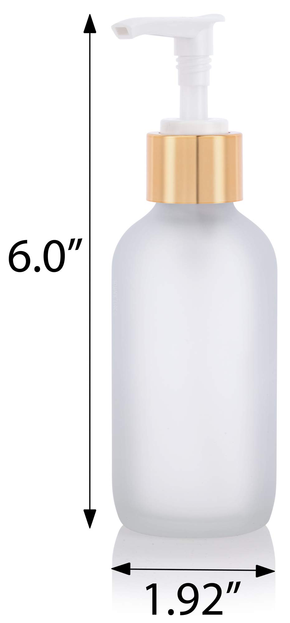 JUVITUS 4 oz Frosted Clear Boston Round Glass Bottles with Gold Lotion Pumps (4 Pack) - Includes Funnel for Easy Refilling - Perfect for Essential Oils, Lotions, Serums & DIY Beauty Products