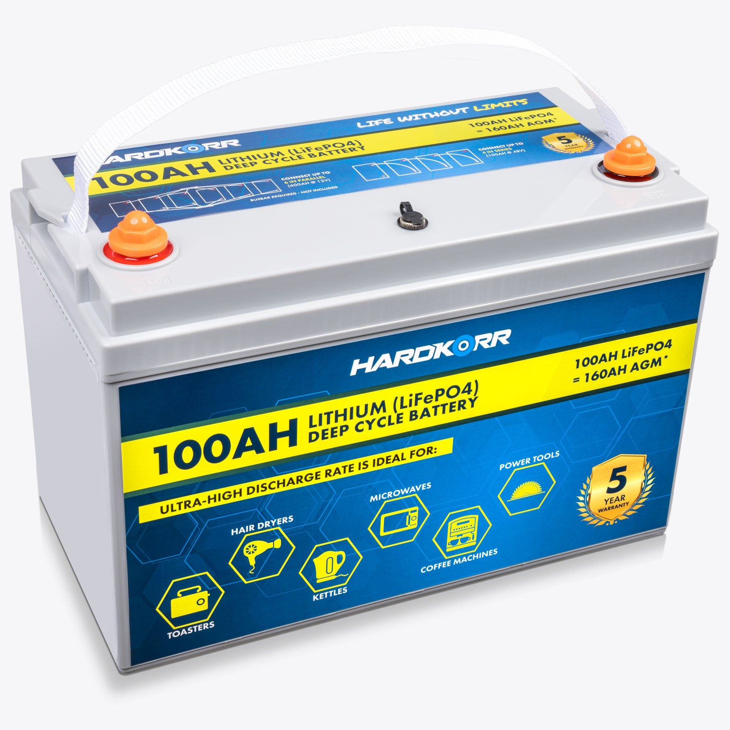 100Ah 12V LiFePO4 Lithium Deep Cycle Battery for RV, Solar, Marine & Off-Grid Power - Rechargeable Long-Lasting Battery for Camping, Boating, and Home Backup Power