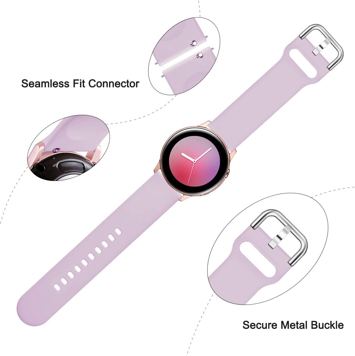 Lerobo 20mm Silicone Sport Watch Bands 3-Pack - Compatible with Samsung Galaxy Active 2 (40mm/44mm), Galaxy Watch 3 (41mm), Galaxy Watch (42mm) - Pink Sand, Lavender, Gray - Soft Durable Strap for Workout, Running & Daily Wear