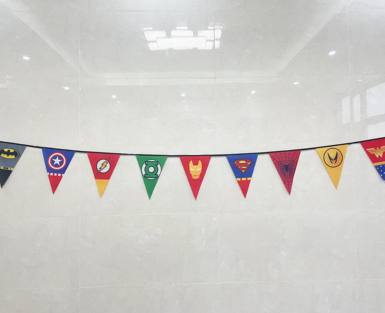 Superhero Birthday Banner - Happy Birthday Party Decorations for Kids & Adults - Fabric Pennant Garland for Baby Shower, Boys & Girls Room Decor - Perfect for Superhero Themed Parties & Home Decor