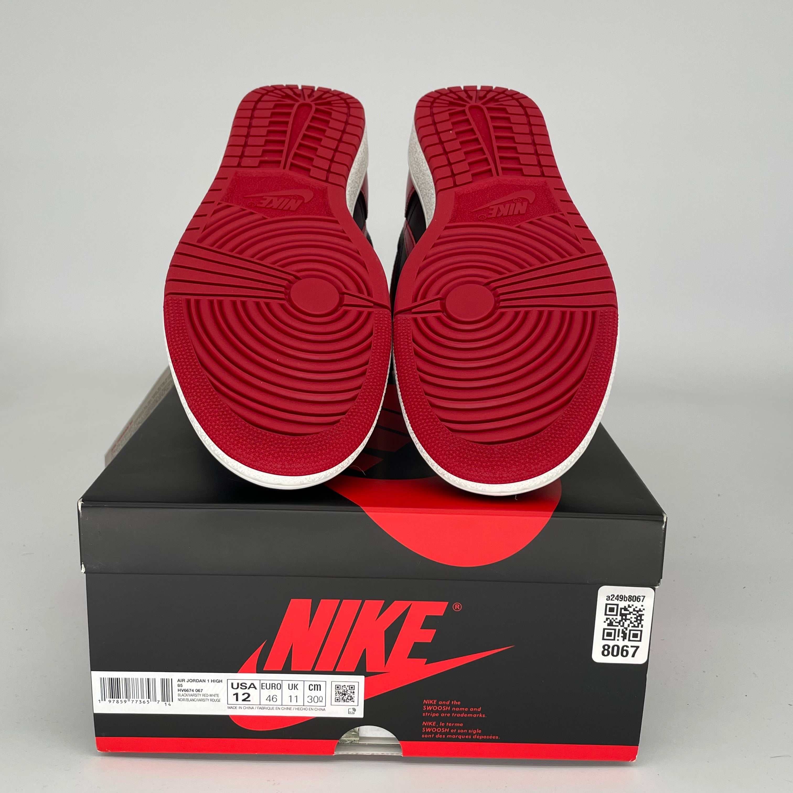 Original Air Jordan 1 Retro High '85 Bred Black/Red Size 12 Men's Basketball Shoes HV6674-067 - Perfect for Sneaker Collectors & Streetwear Fashion