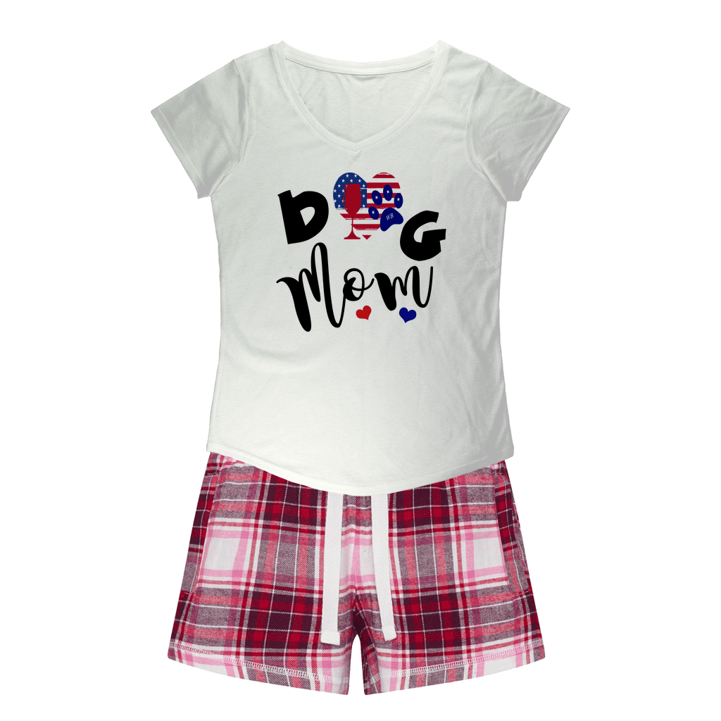 American Dog Mom Girls Sleepy Tee and Flannel Short Set - Cute Matching Pajamas for Women & Dog Lovers - Perfect for Lounging, Sleepovers and Pet Mom Bonding Time