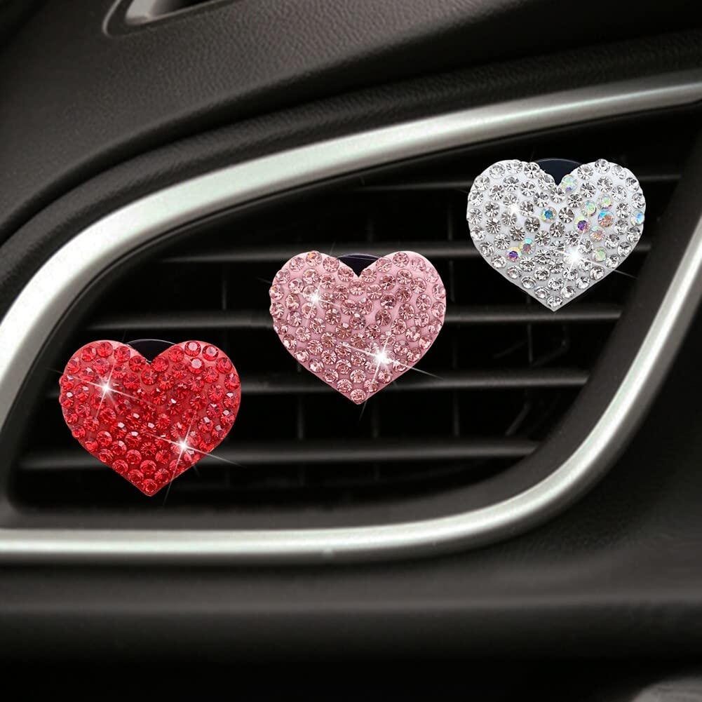 8 Pcs Crystal Car Vent Clips - Rhinestone Heart Air Freshener for Car AC Outlet & Interior Decor