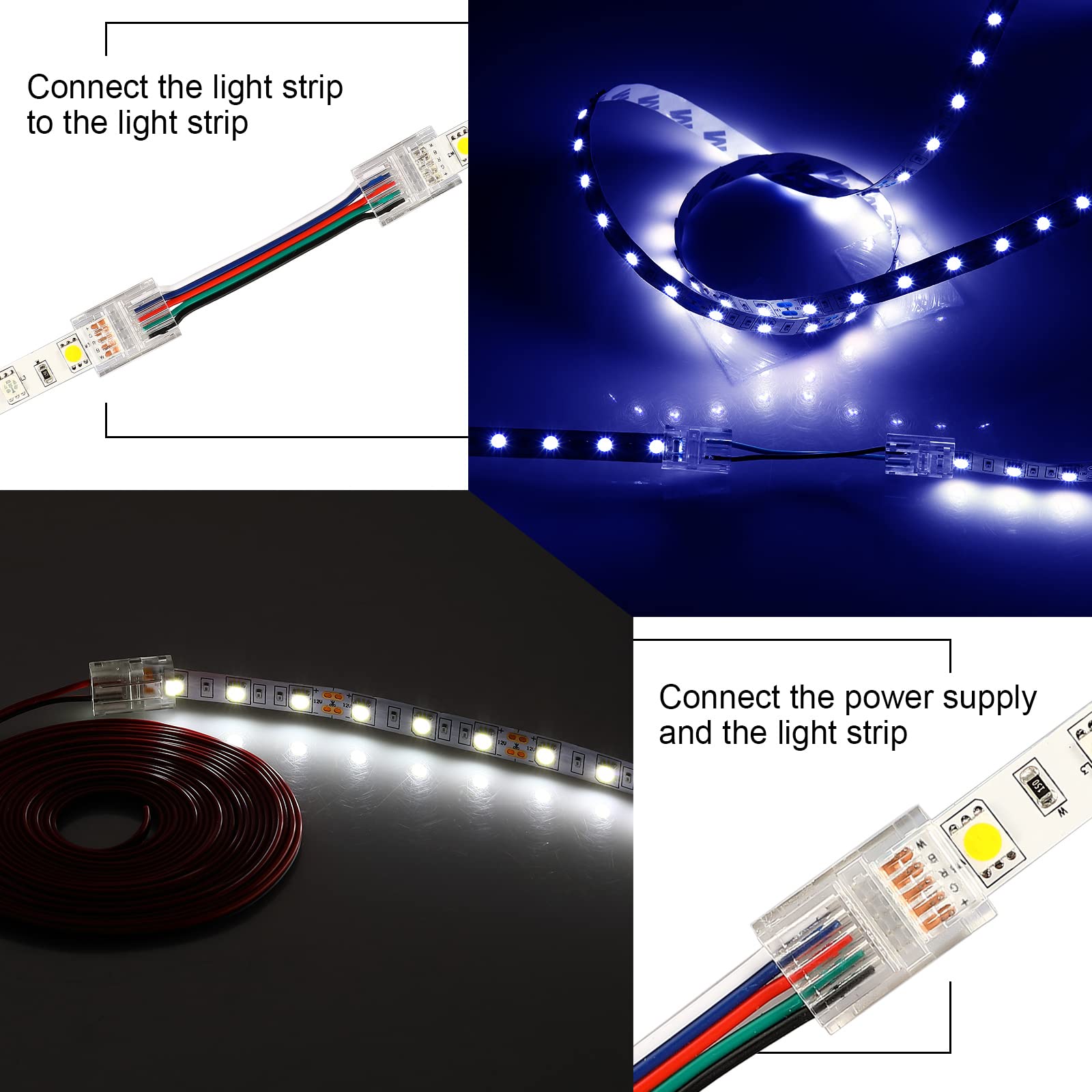 10 Pack 5 Pin RGBW LED Strip Connector Kit - Solderless Waterproof Transparent Connectors for LED Light Strips (16.4ft Extension Cable & Screwdriver Included) - Perfect for Home Theater, Gaming Setup, and DIY Lighting Projects