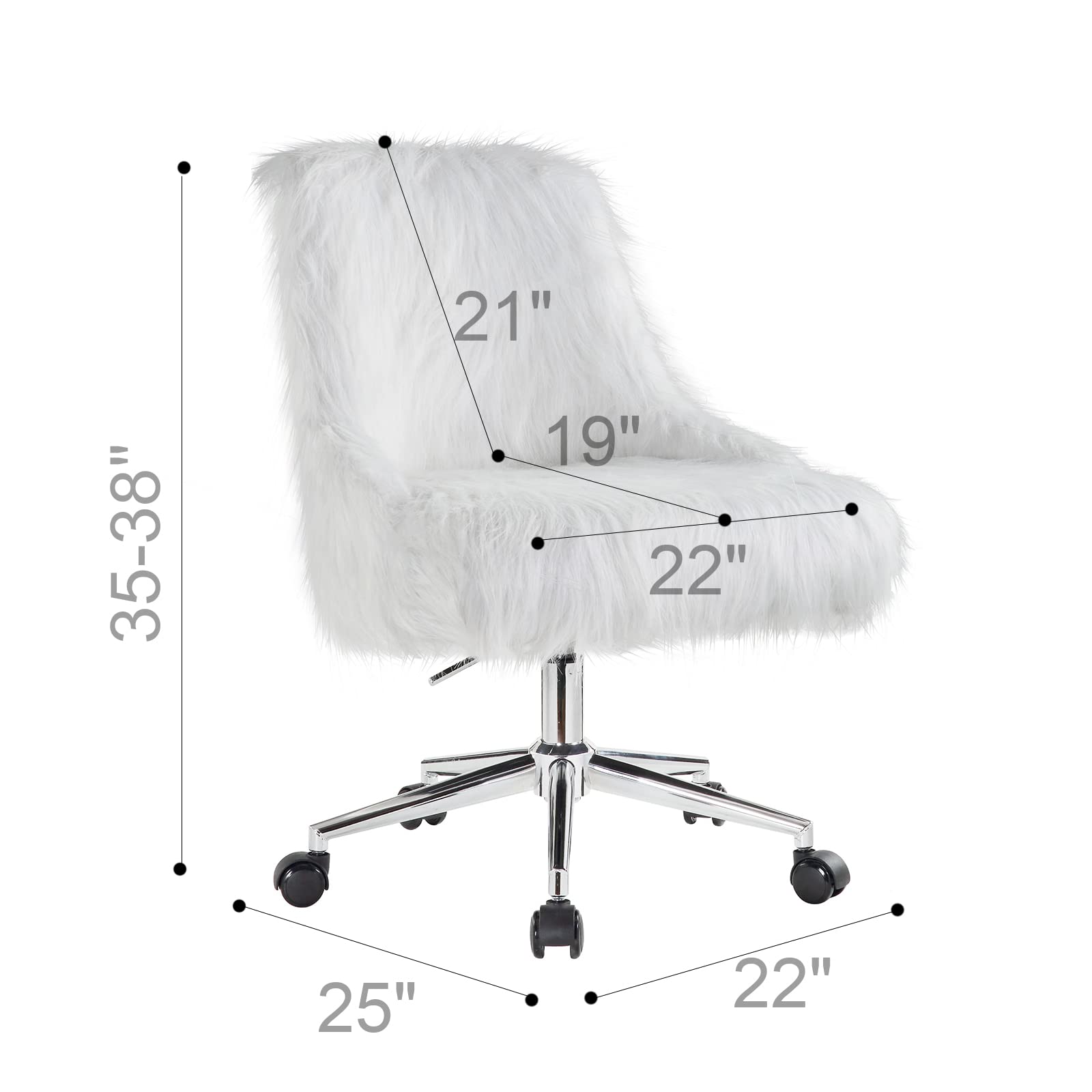 HomVent Faux Fur Desk Chair - Soft Swivel Vanity Chair with Adjustable Height, Fluffy Armless Office Chair for Home, Studio & Makeup | Perfect for Living Room, Bedroom, Dressing Table & Workspace