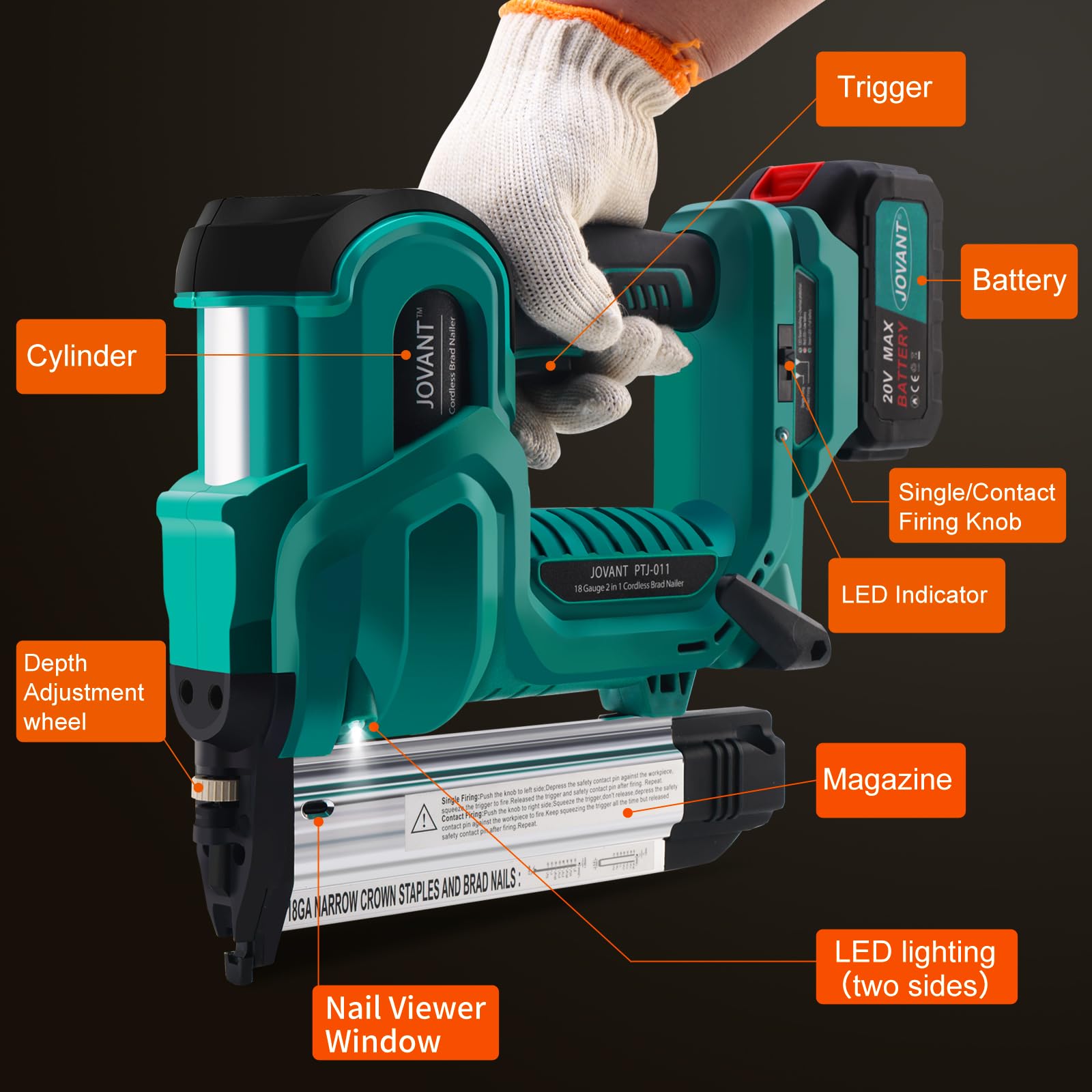 **Jovant 18GA Cordless Brad Nailer & Staple Gun Kit with 2 Max Batteries, Charger, 2240pcs 2