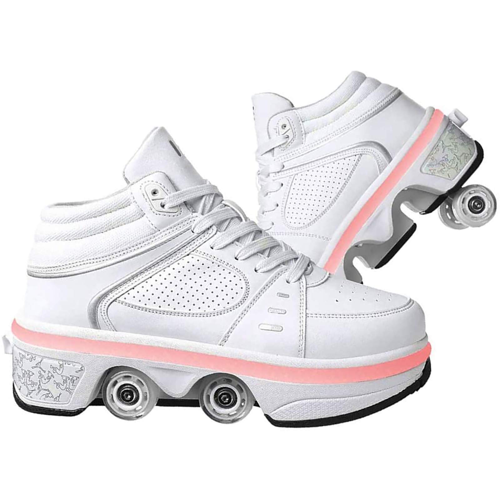 GKZJ Adjustable LED Quad Roller Skates - Double Row Deformable Shoes for Kids & Adults (EU 34) - Perfect for Outdoor Fun, Skating Rinks, and Fitness Training