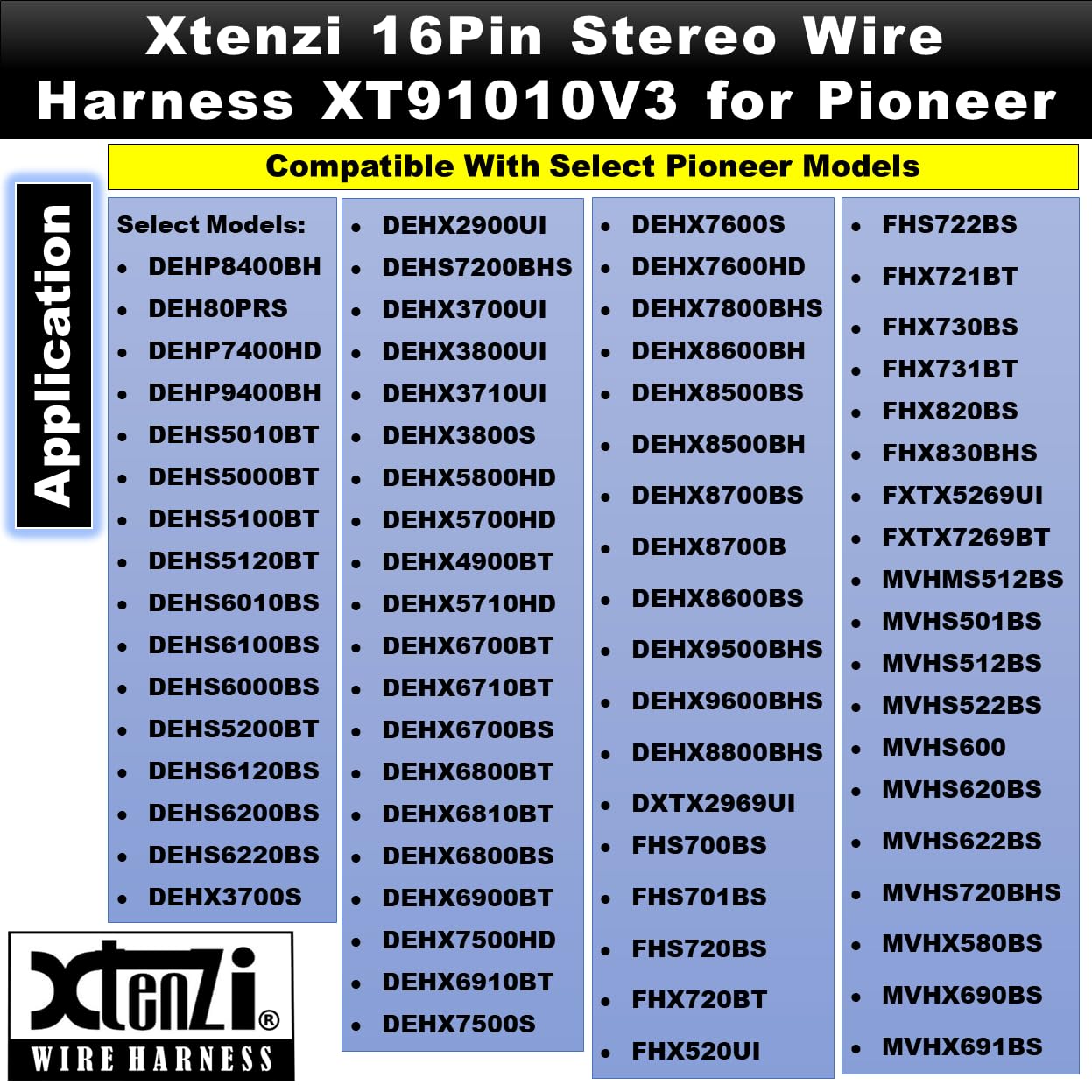 16Pin Car Radio Power Wire Harness Connector - Compatible with Pioneer DEHP8400BH, DEH80PRS, DEHP7400HD - XT91010V3 - Easy DIY Installation for Car Audio System Upgrade