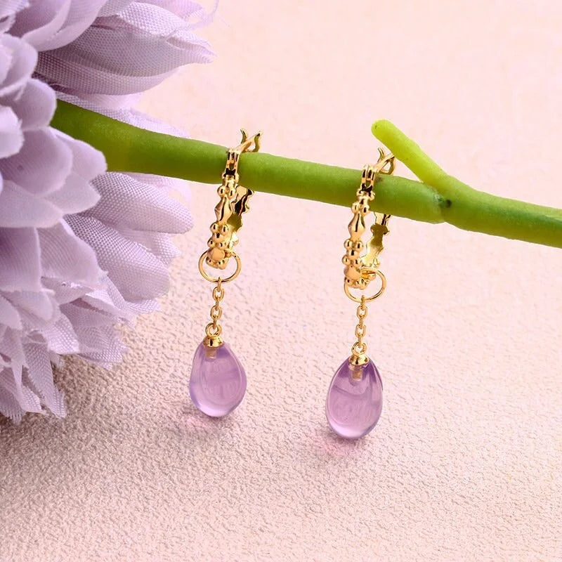 Natural Amethyst Teardrop Earrings for Women - Aquarius Zodiac Jewelry | TB1595 | Elegant Dangle Earrings for Parties, Weddings & Everyday Wear