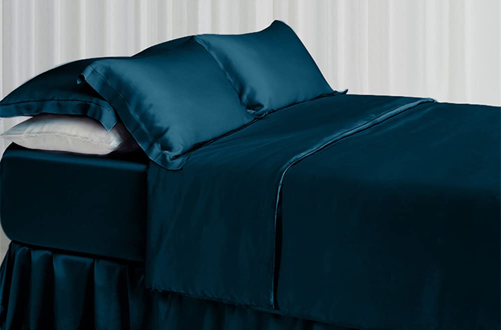Orose Premium 25 Momme 100% Mulberry Silk Sheets Set - 6A Grade Luxury Deep Pocket Bedding for California King Size (Peacock Blue) | Soft & Breathable for All-Season Comfort, Perfect for Hot Sleepers & Sensitive Skin