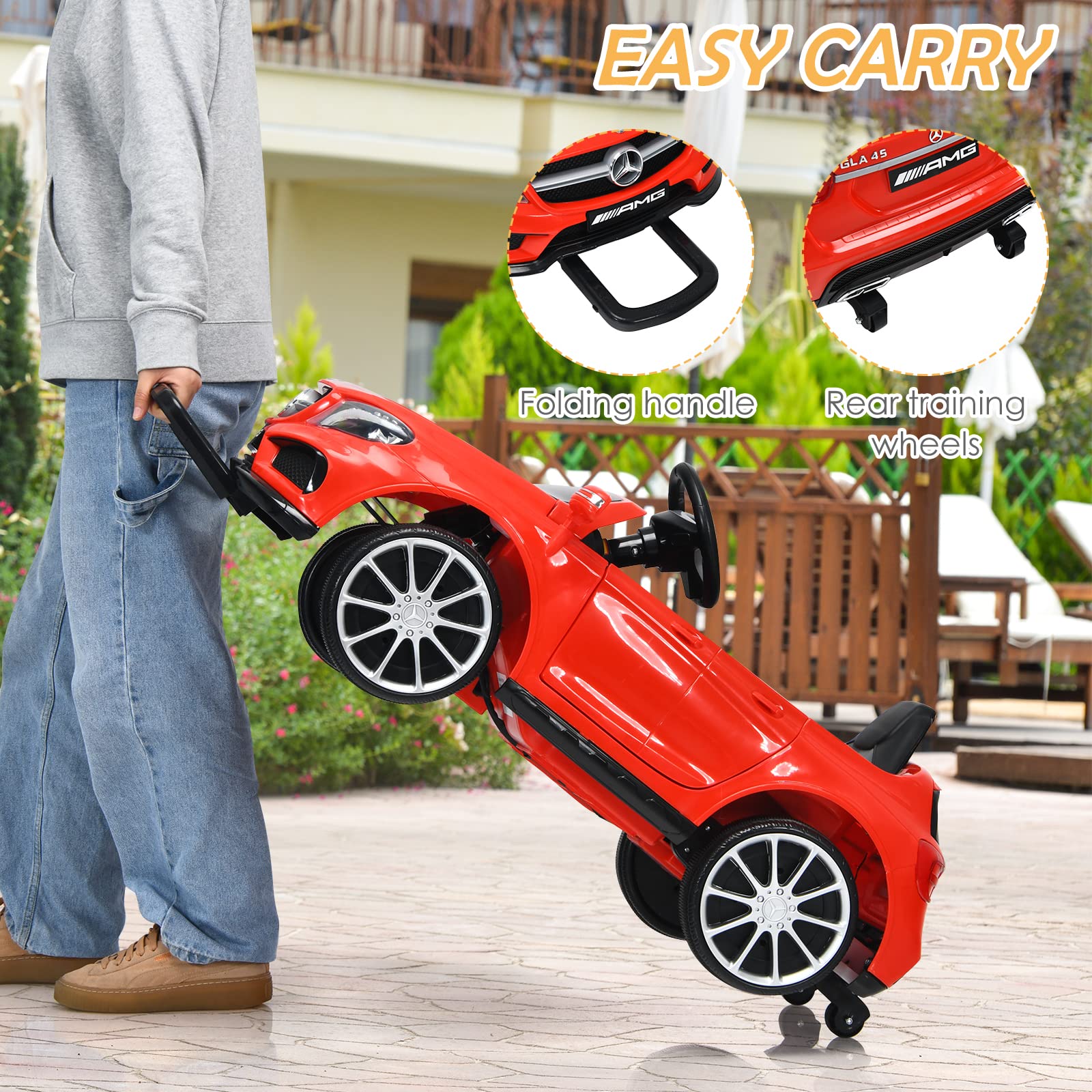 INFANS 12V Electric Kids Ride On Car - Licensed Mercedes Benz GLA45 Toy Car with Parent Remote Control, MP3 Player, USB Port, 2 Speed Settings & LED Lights - Battery Powered Toddler Vehicle for Boys & Girls (Red) - Perfect for Indoor Play, Outdoor Backyard Fun & Birthday Gifts
