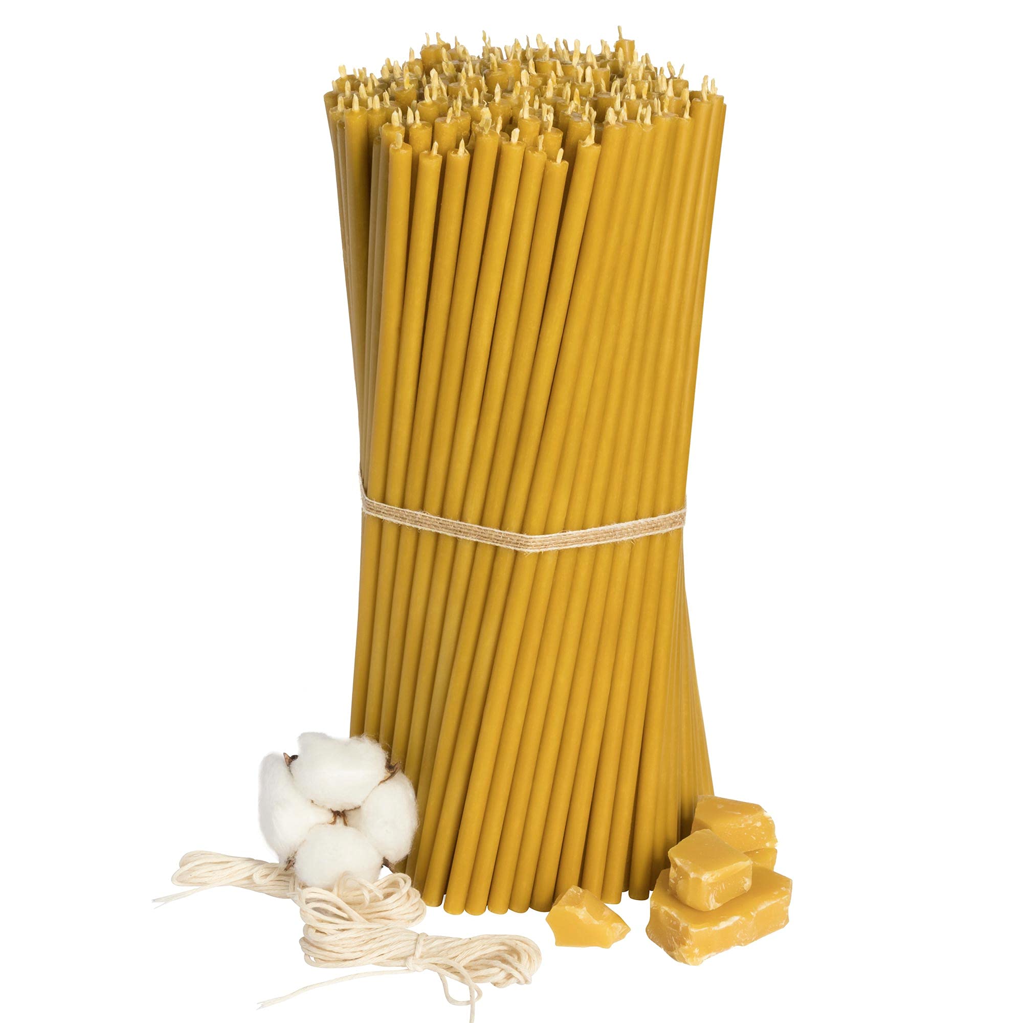 Ecclesiastical Beeswax Candles - 200 Pack of Ritual Candles | 10.43 Inch Length, 0.28 Inch Diameter | 120 Minute Burn Time in Honey Yellow | Thin Greek Orthodox Candles for Church, Prayer, Meditation & Home Decor