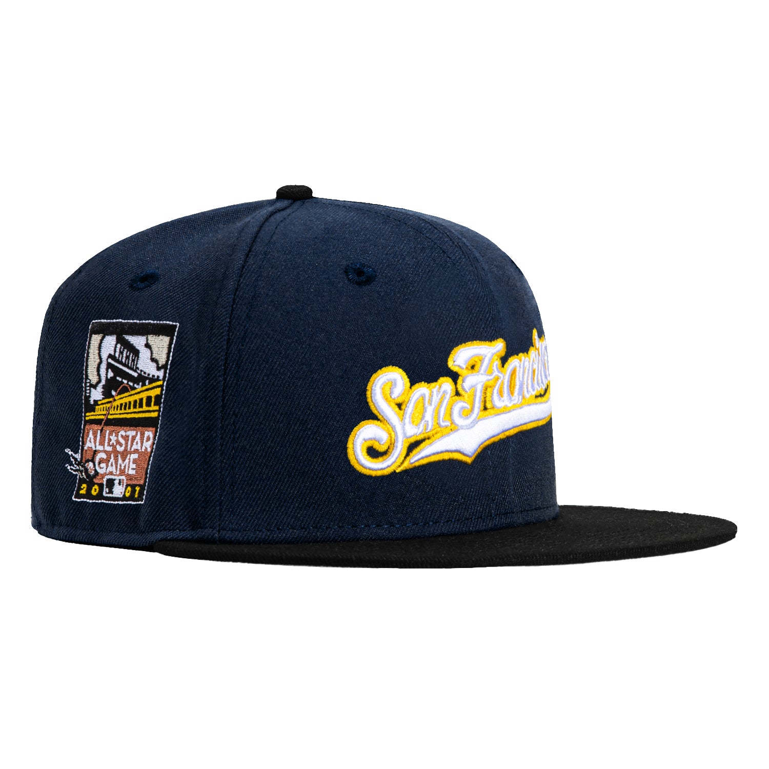 New Era 59Fifty San Francisco Giants 2007 All Star Game Patch Script Hat - Navy, Black & Yellow - Official MLB Baseball Cap for Fans & Collectors - Perfect for Games, Events & Streetwear Fashion