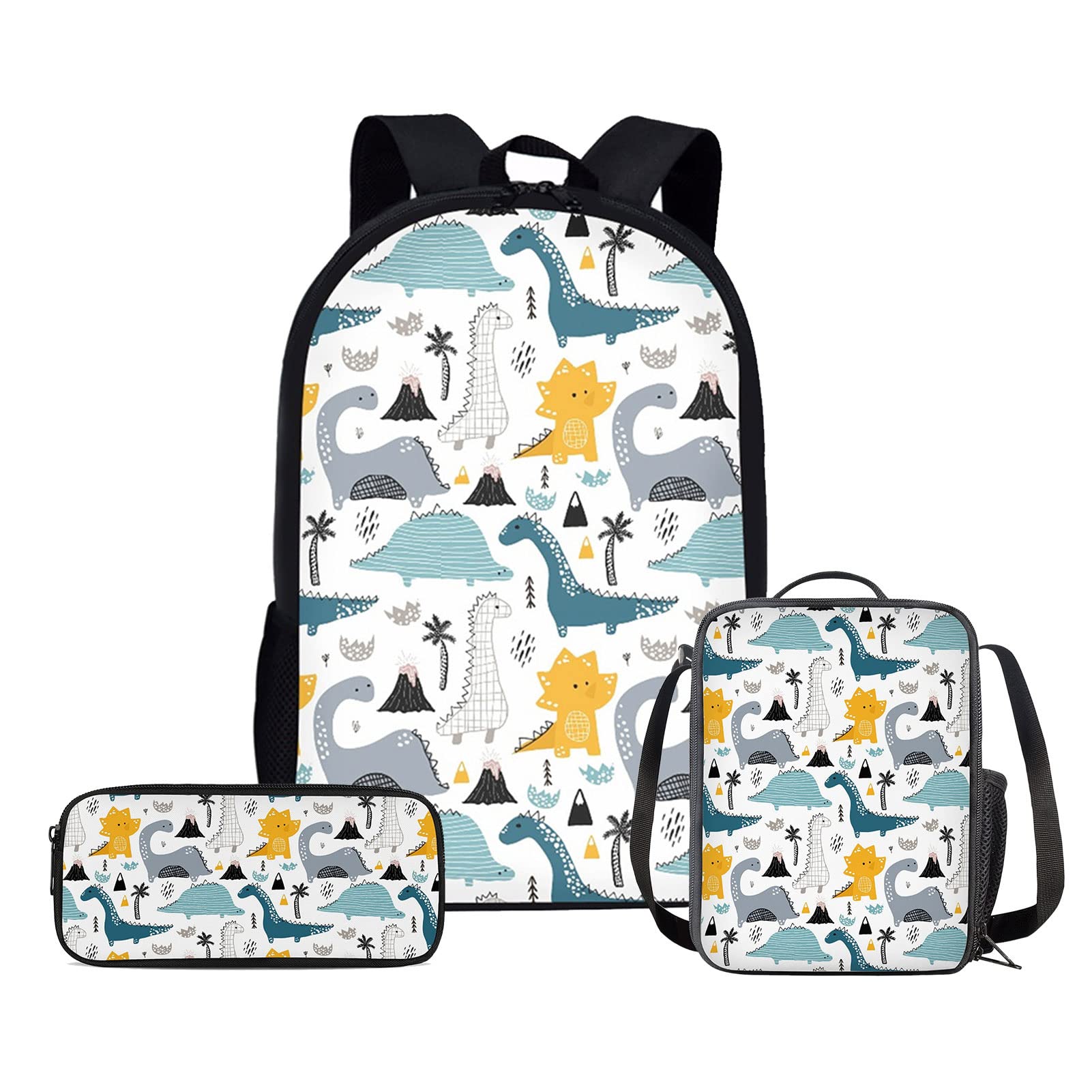 Dinosaur Backpack for Kids 5-7 Years - 3 in 1 School Backpack Set with Lunch Box & Pencil Case - Cute Cartoon Dinosaur Design for School, Sports & Outdoor Activities
