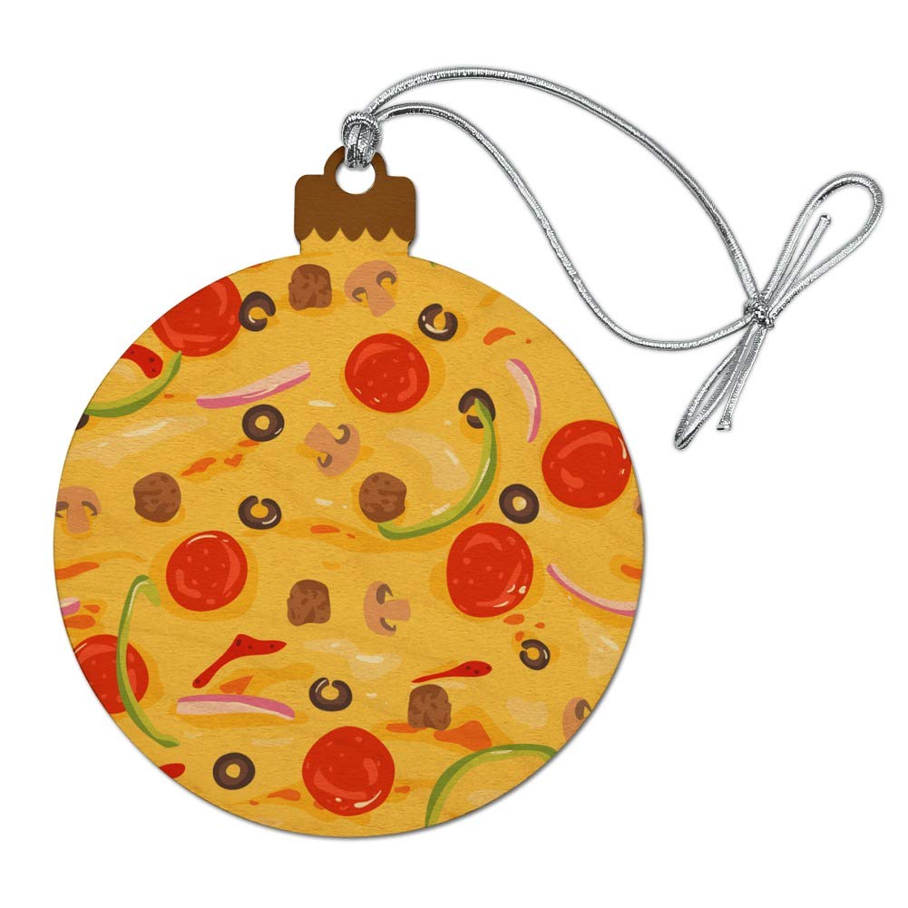 Pepperoni Pizza Christmas Ornament - Wooden Holiday Tree Decoration with Olives & Onions | Perfect for Kitchen Decor, Christmas Tree Topper & Food Lover Gifts