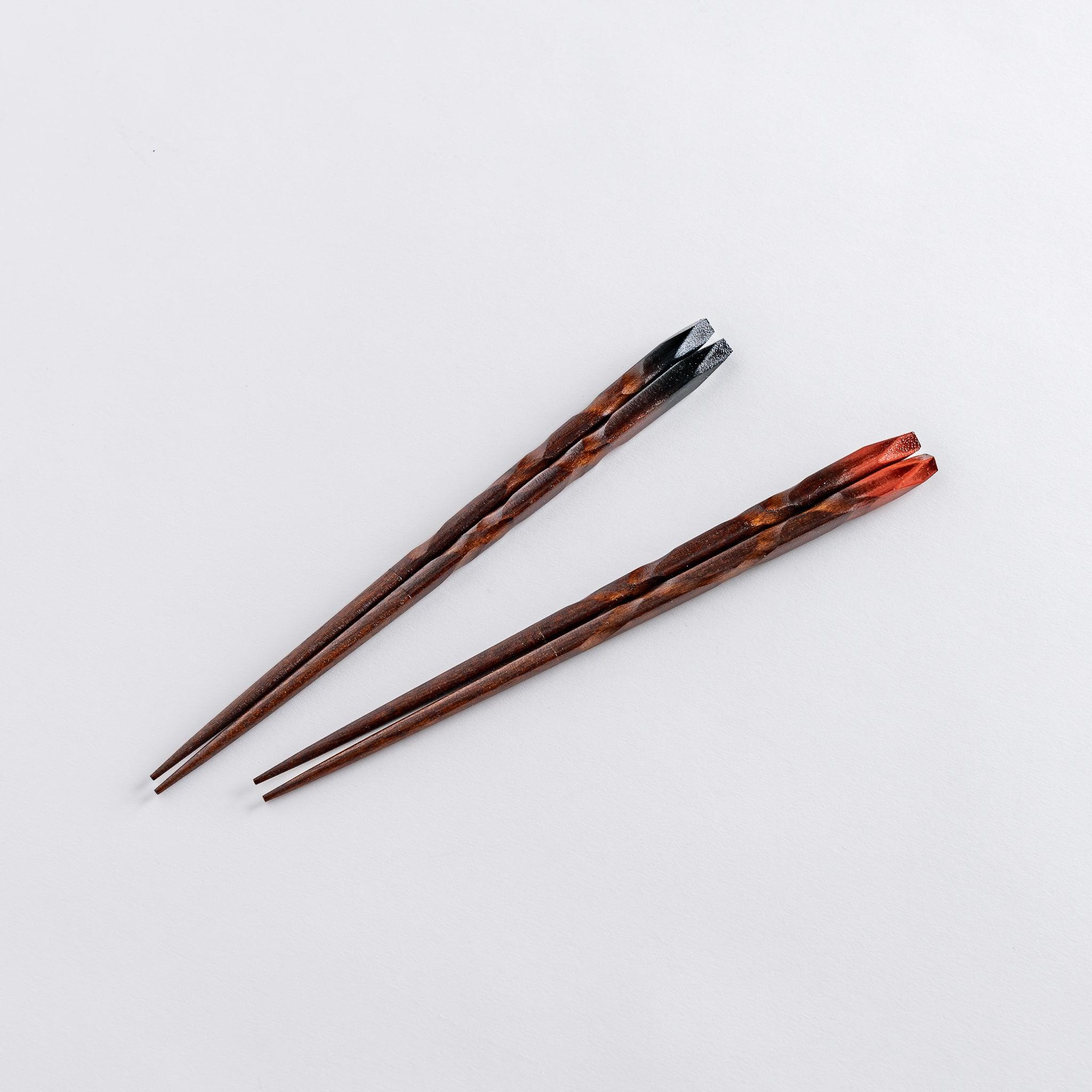Elegant Midnight & Crimson Carved Chopsticks Set - Handcrafted Asian Dining Utensils for Sushi, Ramen, and Fine Dining Experience