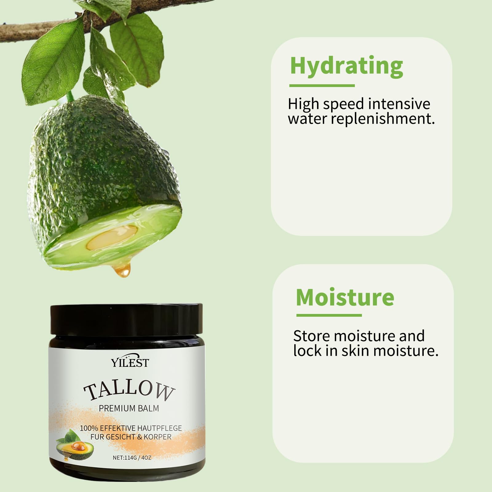 Organic Beef Tallow Balm for Dry & Sensitive Skin - Natural Face & Body Moisturizer with Avocado Oil - Deep Hydration for Cracked Skin - Fast Absorbing Lotion for Eczema & Psoriasis Relief (4oz) - Perfect for Nighttime Skincare & Winter Dry Skin Care Routine