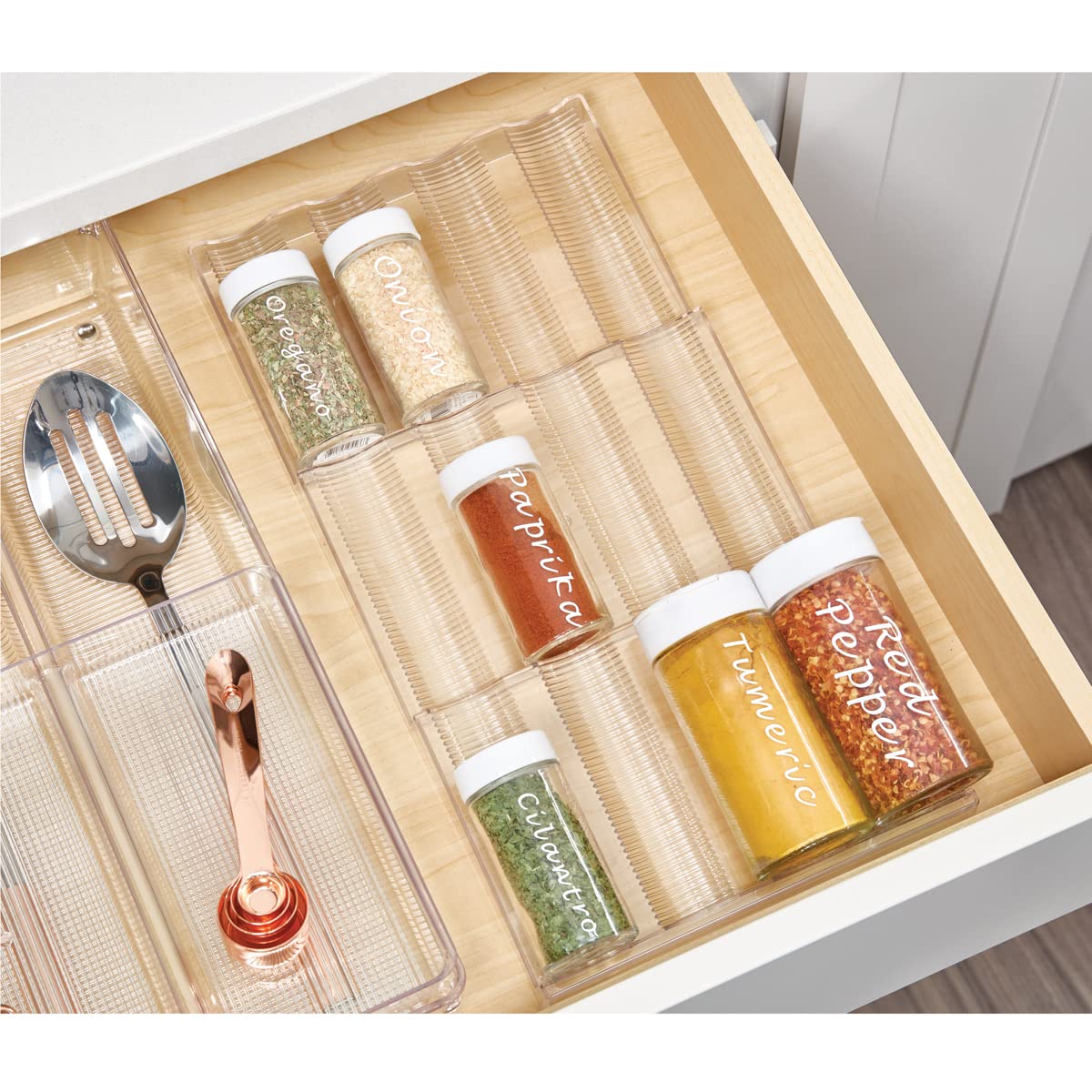 iDesign Linus Spice Rack - Clear Kitchen Drawer Organizer for Spices, Utensils & More | Perfect for Pantry, Cabinet & Countertop Storage