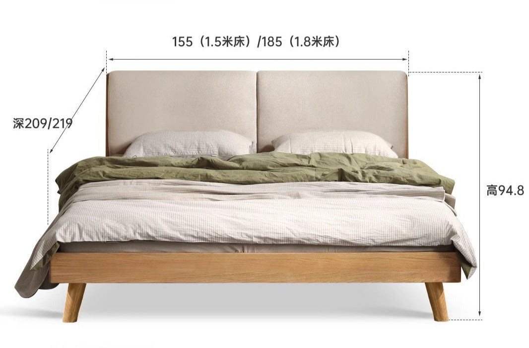 Solid Oak Wood Soft Bed Frame - Queen Size, Natural Wood Finish - Perfect for Master Bedrooms, Guest Rooms & Cozy Home Decor