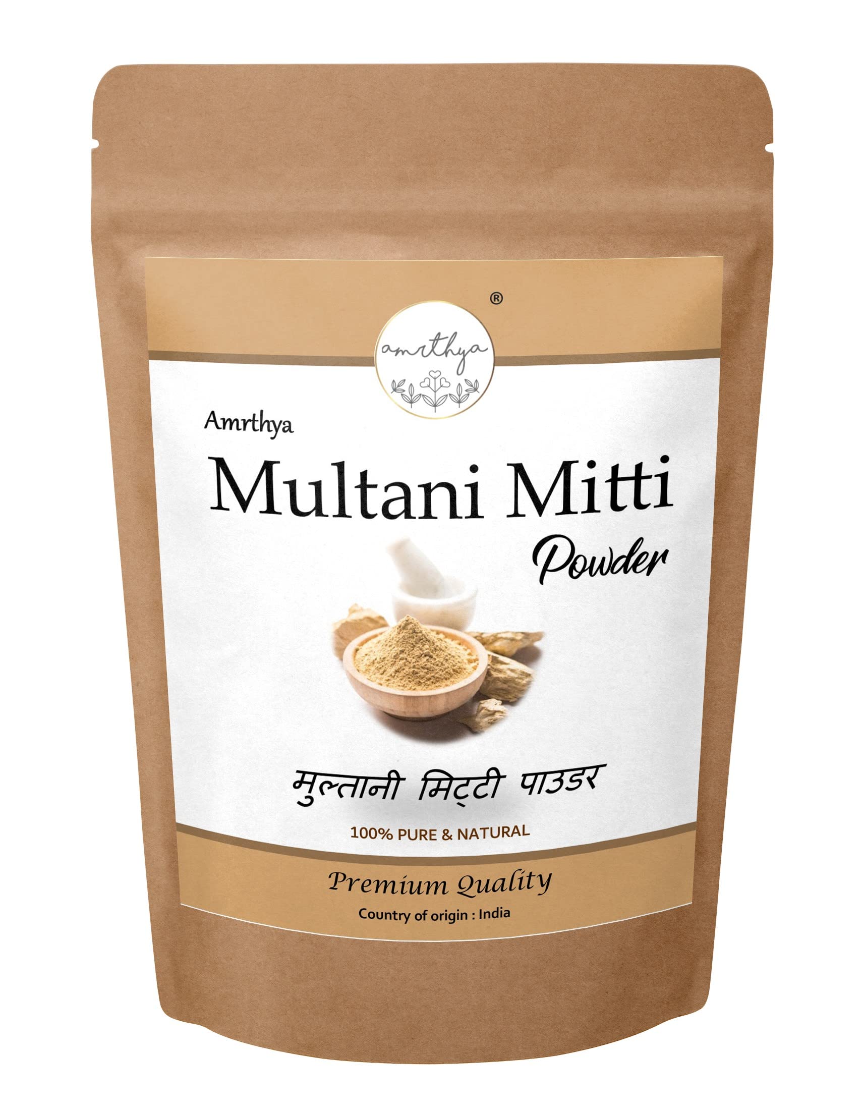 AMRTHYA 100% Natural Multani Mitti (Fuller's Earth) Clay Powder for Face - 200g | Treats Acne, Brightens Dull Skin & Reduces Dark Spots | Skin Softening Facial Mask | Perfect for Spa Days & At-Home Skincare Routines