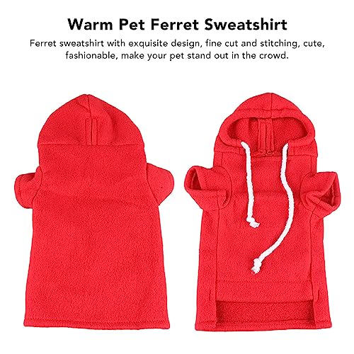 Pssopp Red Polyester Hoodie Sweater with Sleeves & Hat for Ferrets, Rabbits, Chinchillas - Cozy Pet Outfit for Small Animals (Red) - Perfect for Indoor Playtime, Photo Shoots & Cold Weather