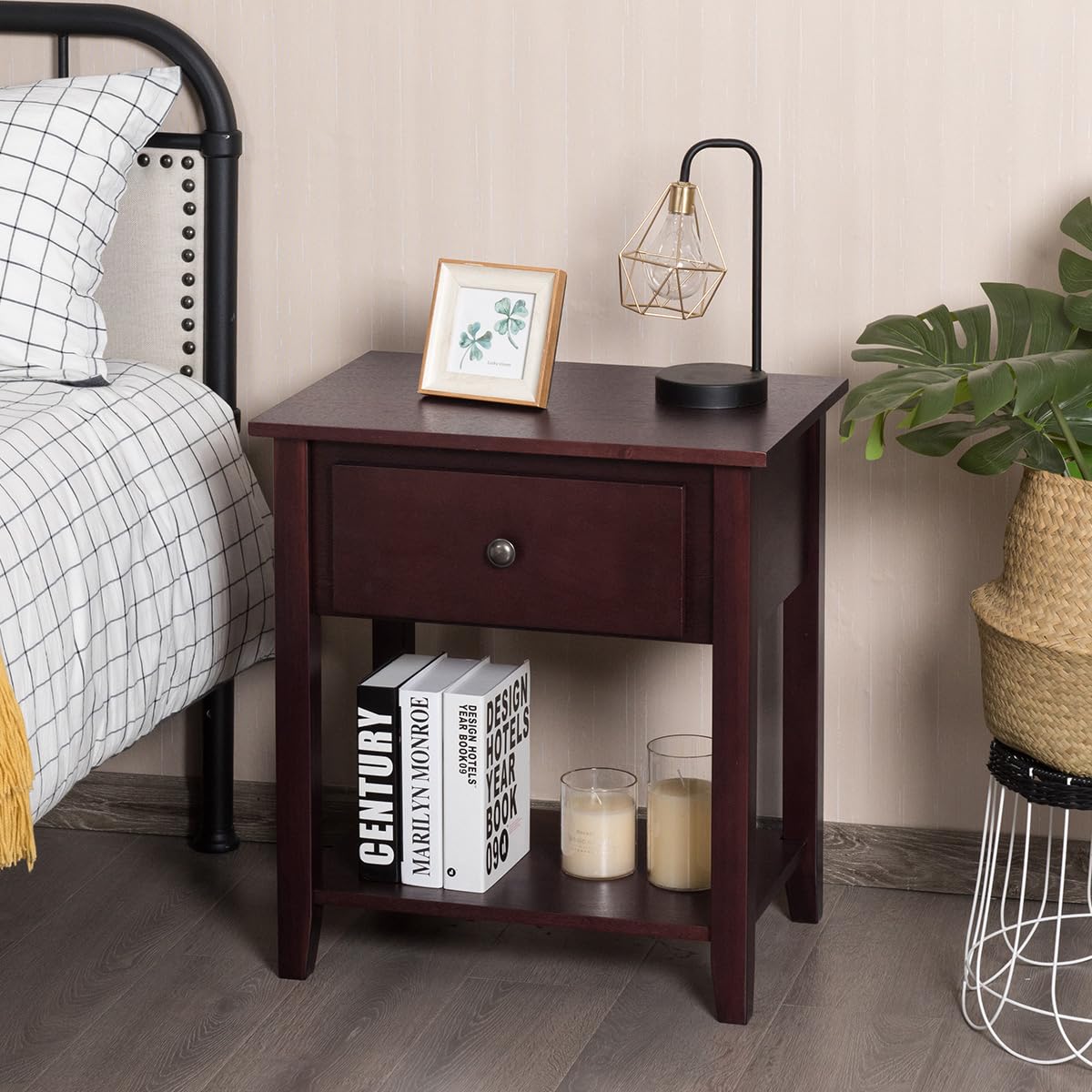 Tangkula End Table with Drawer - Modern Nightstand with Storage Shelf | Bedside Table for Bedroom, Living Room & Office | Perfect as Sofa Side Table, Accent Table with Open Shelf for Books & Decor