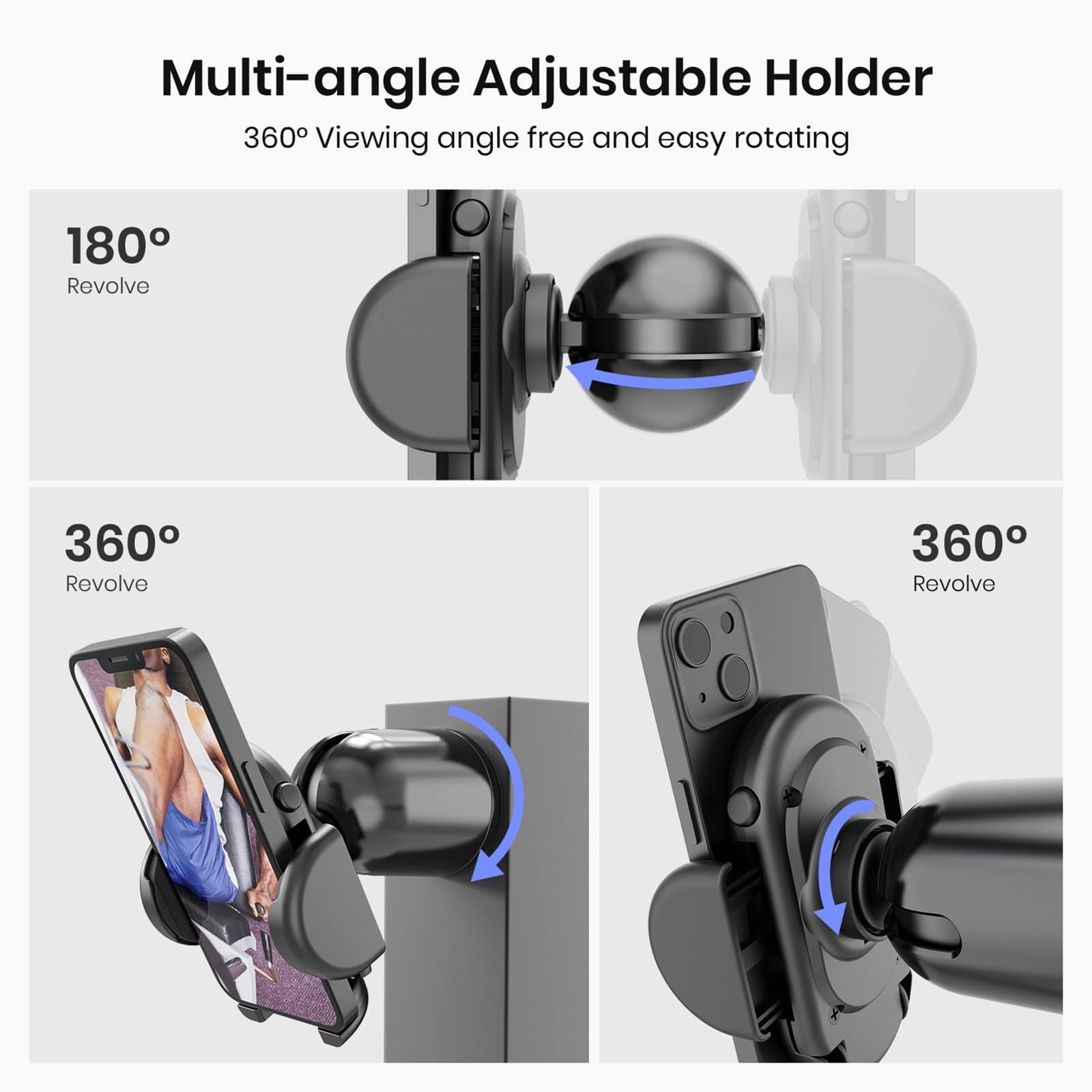 MiiKARE Magnetic Gym Phone Holder - 360° Rotating, Hands-Free for Workouts, Running, Cycling & Home Use - Black Fitness Accessory