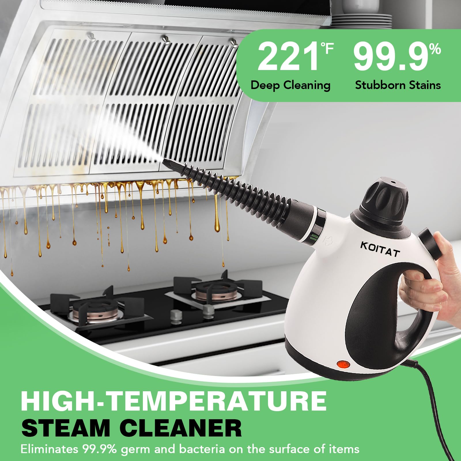 Handheld Pressurized Steam Cleaner with 10-Piece Accessory Kit - Multi-Purpose Portable Steamer for Home, Upholstery, Car & Floor Cleaning | Safe Lock Feature | Natural Steam Cleaning Solution | Perfect for Deep Cleaning Carpets, Sanitizing Baby Items & Refreshing Clothes