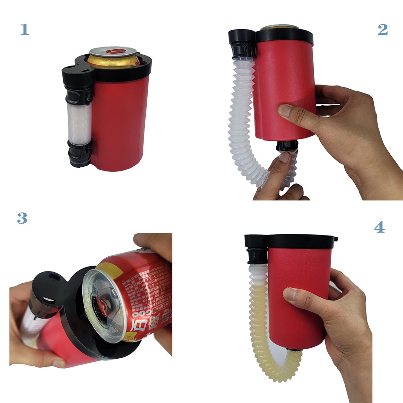 Portable Insulated Can & Bottle Cooler with Detachable Hose and Bottle Opener Keychain - 2 Pcs Expandable Drink Funnel for Beer, Soda & Cocktails - Perfect for Parties, Camping, Tailgating & Outdoor Events (White)